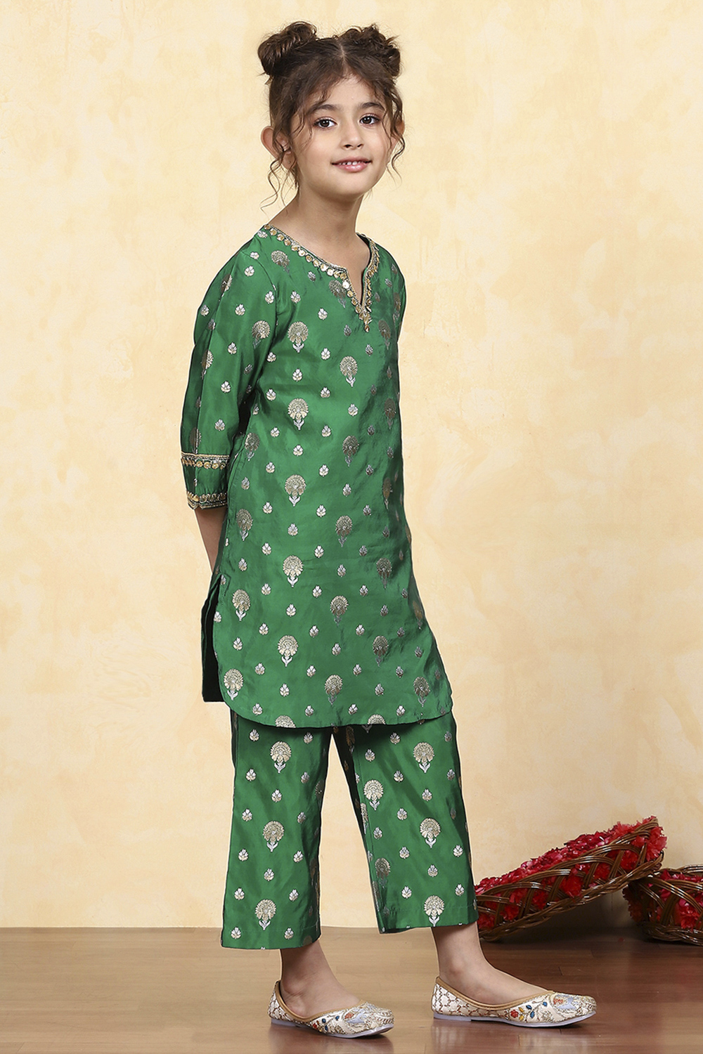 Green Art Silk Fitted Straight Co-ord Set image number 5