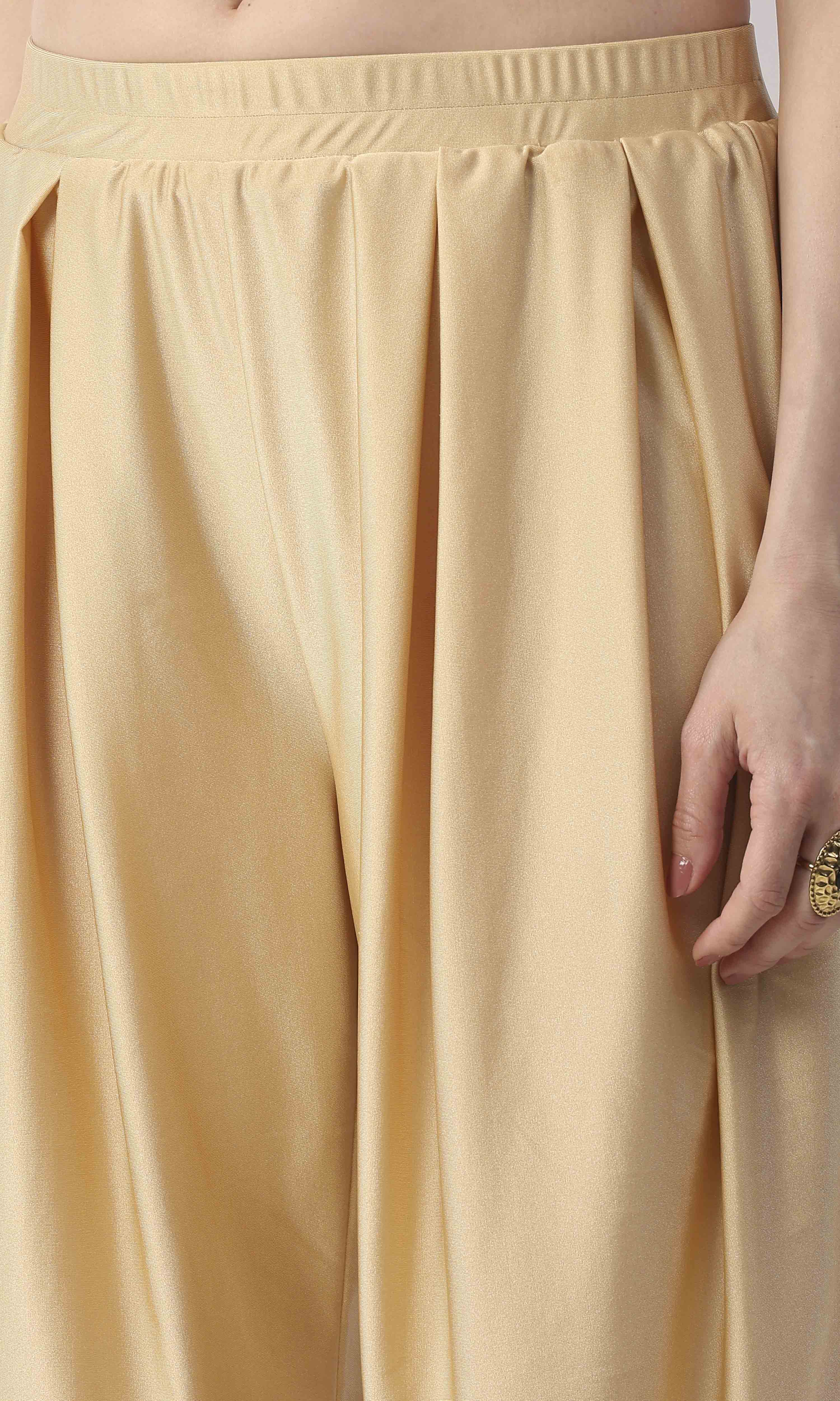 Gold-Toned Viscose Lycra Pleated Straight Palazzo image number 1