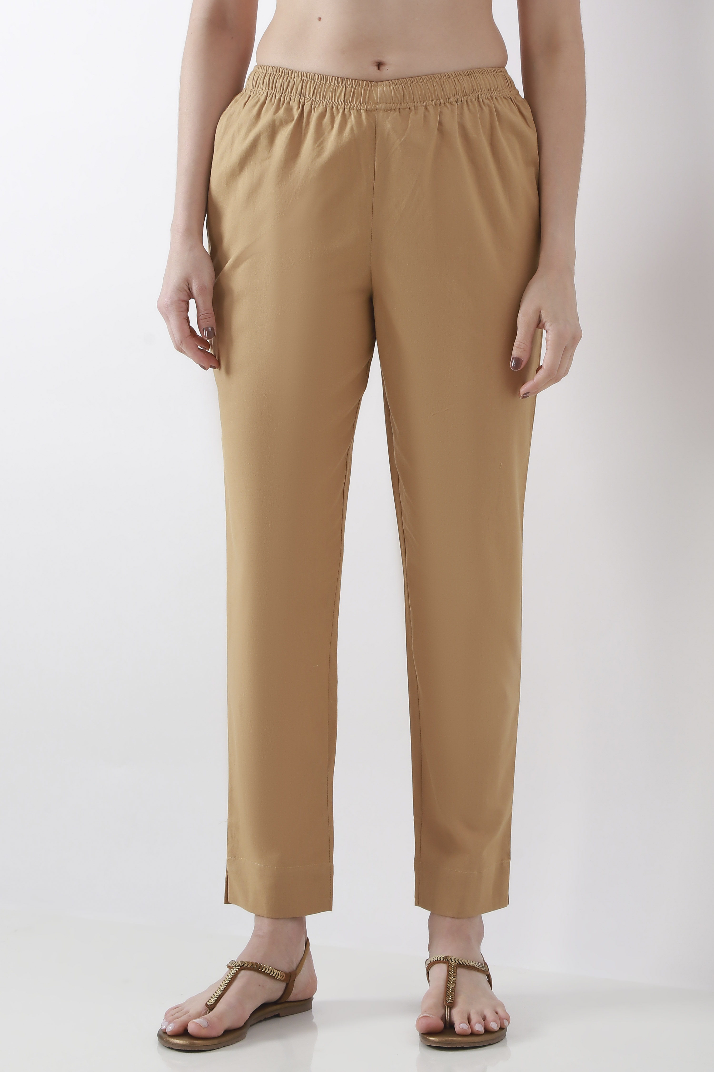 Bottle Green Cotton Solid Fitted Pants image number 4