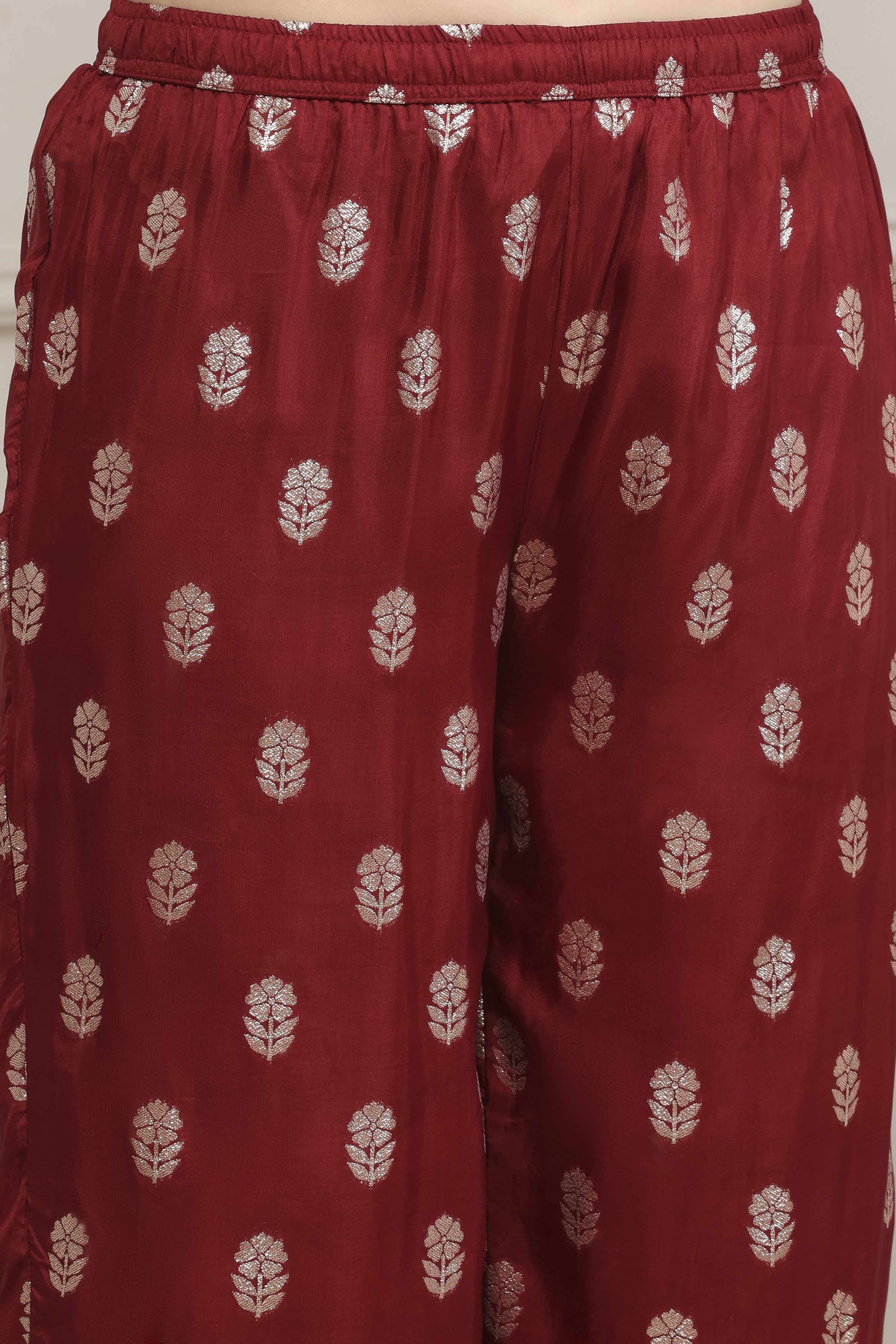 Purple Viscose Dupion Printed Straight Suit Set image number 2