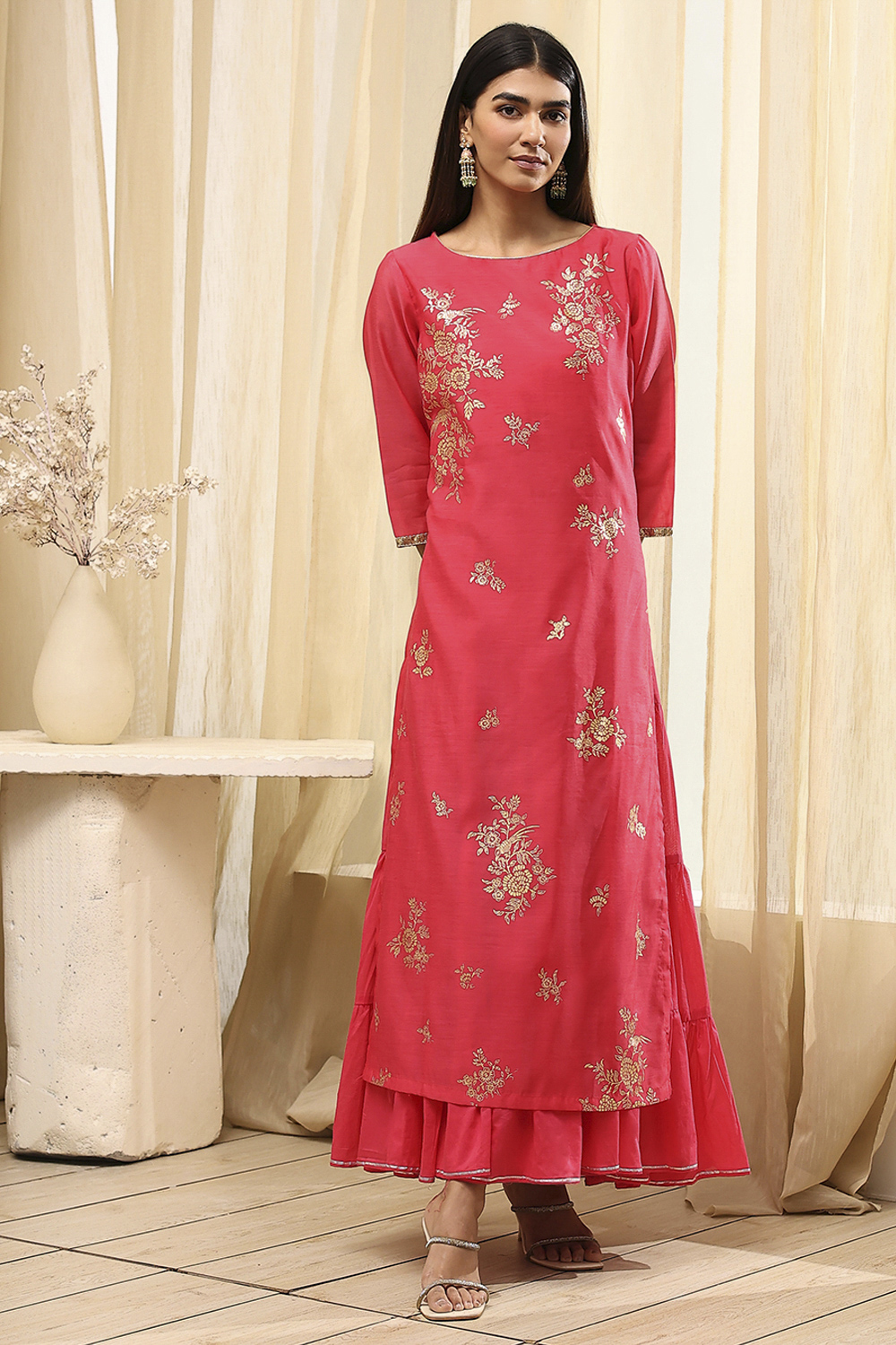 Black Poly Chanderi Layered Tiered Dress image number 6