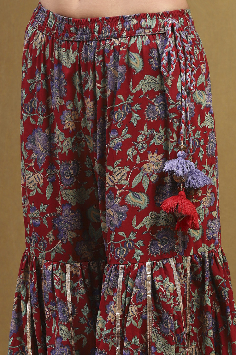 Navy Blue Viscose Floral Peplum Suit Set image number 2
