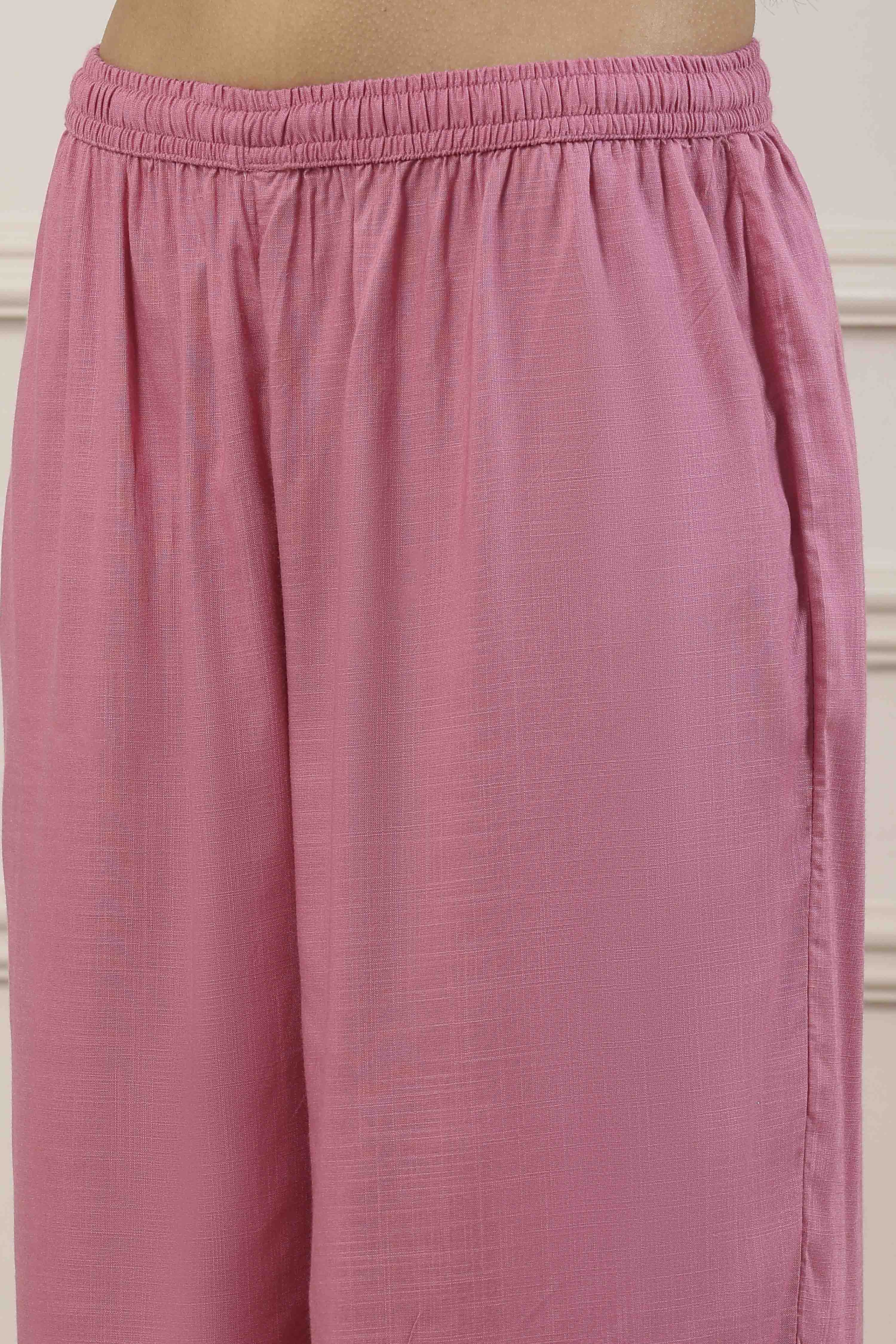 Pink Poly Viscose Floral Embroidered Straight Suit Set image number 2