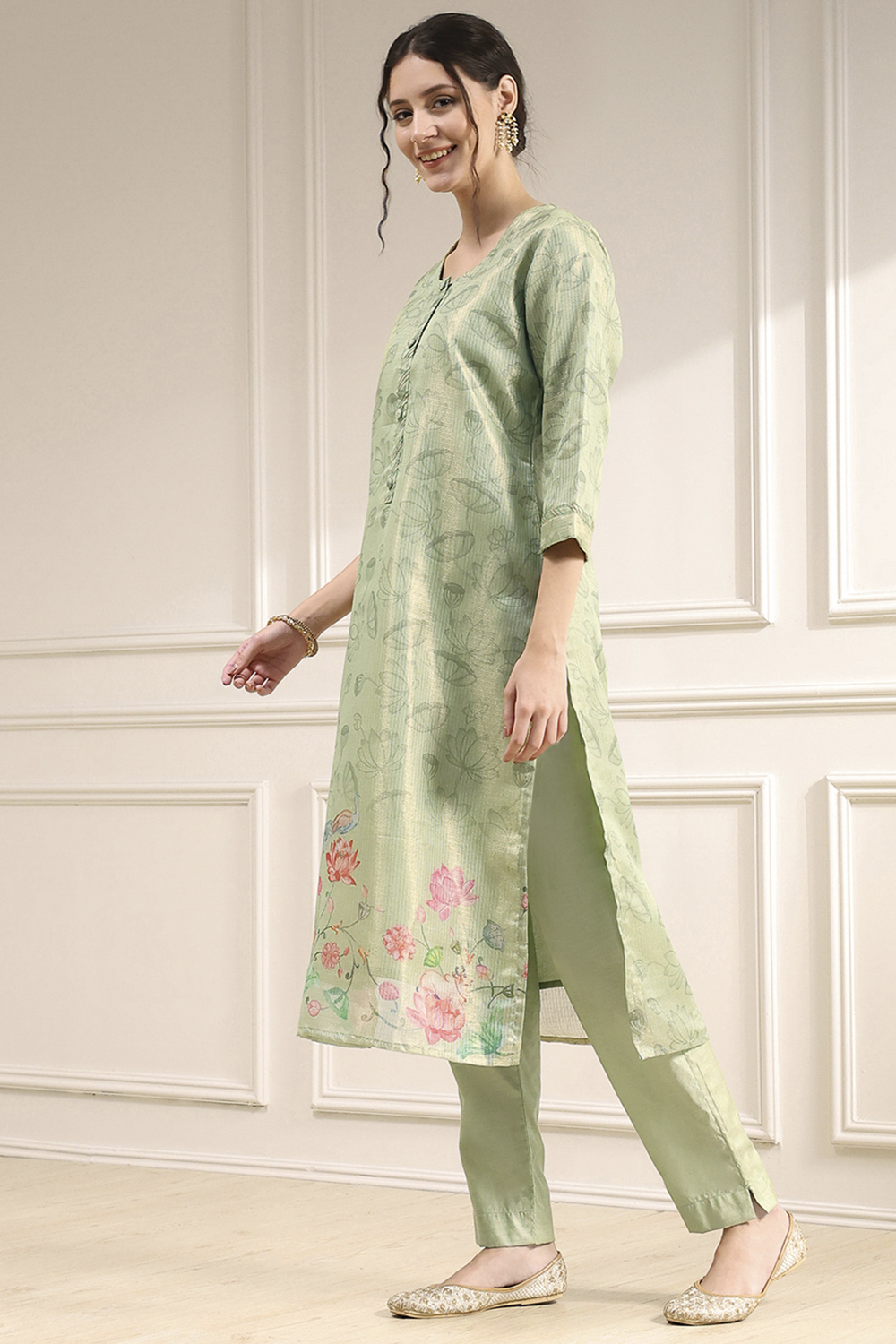Pink Cotton Printed Unstitched Suit Set image number 4