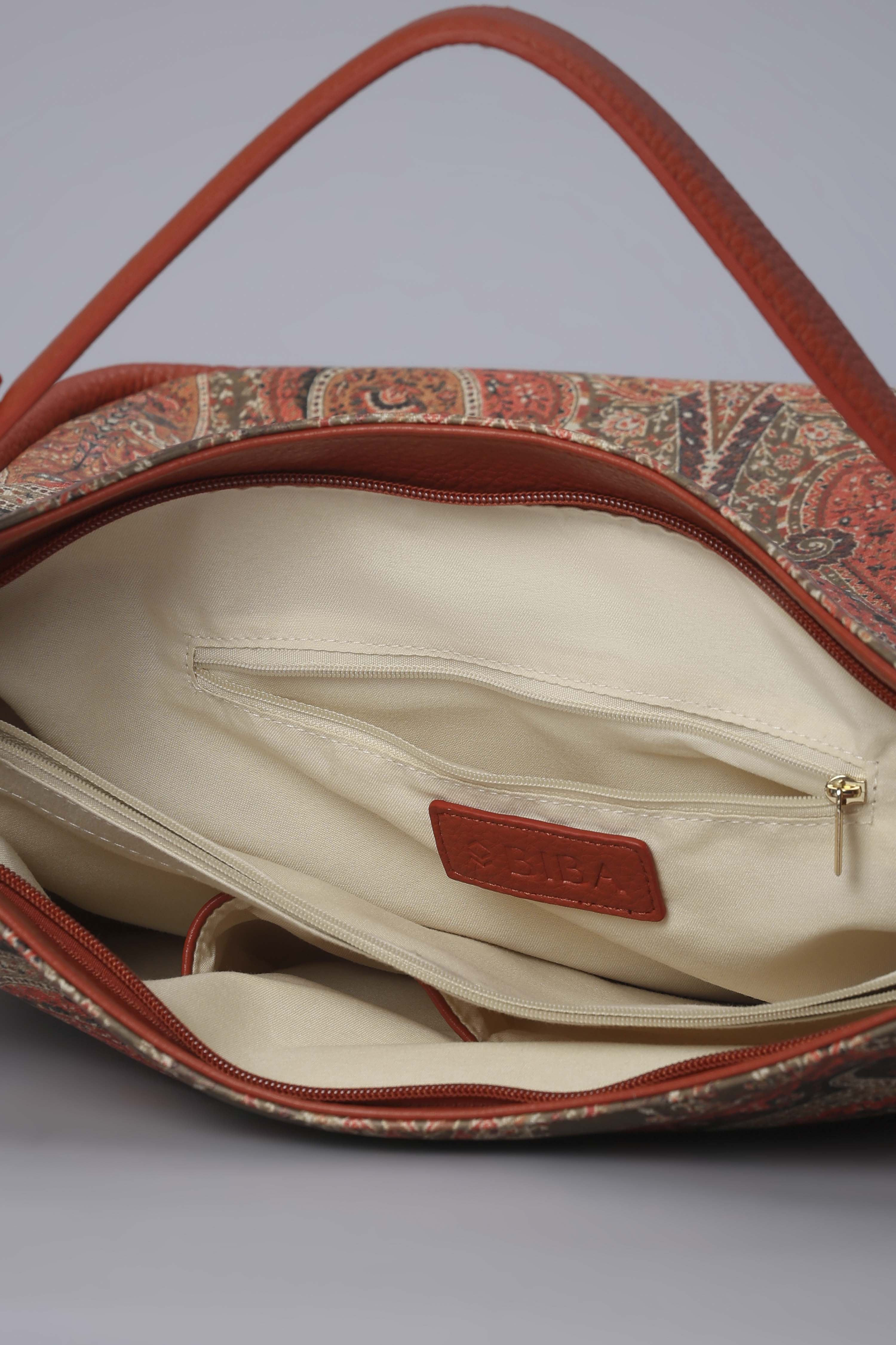 Tan Brown PU Structured Hobo Bag image number 5
