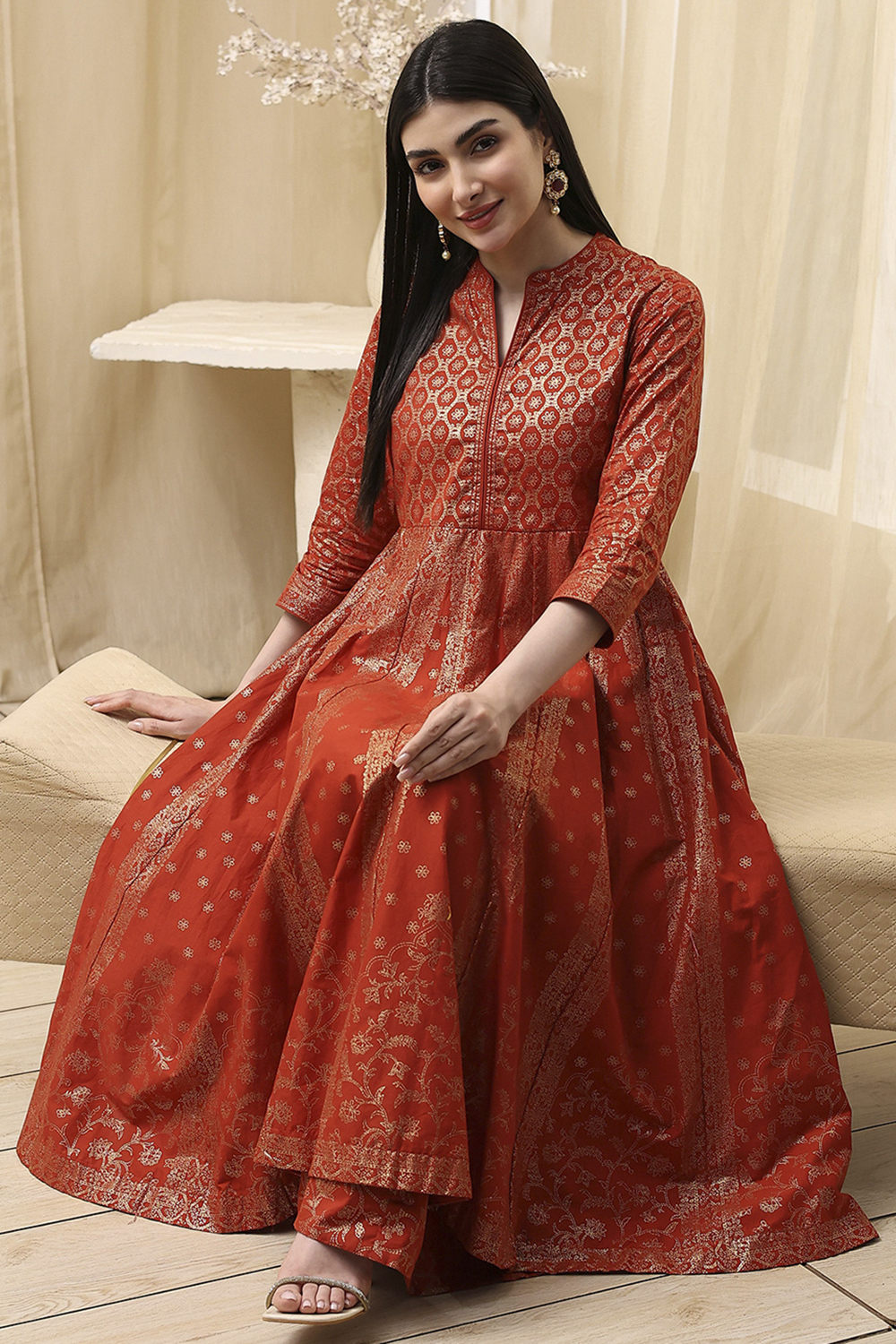 Lavender Cotton Layered Anarkali Dress image number 0