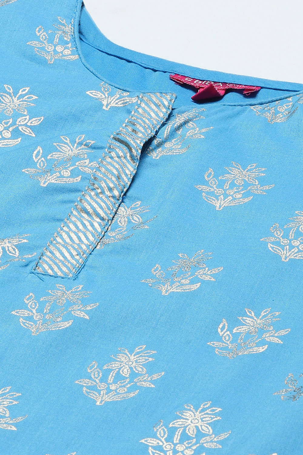 Turquoise Cotton Straight Printed Kurta Patiala Salwar Suit Set image number 1