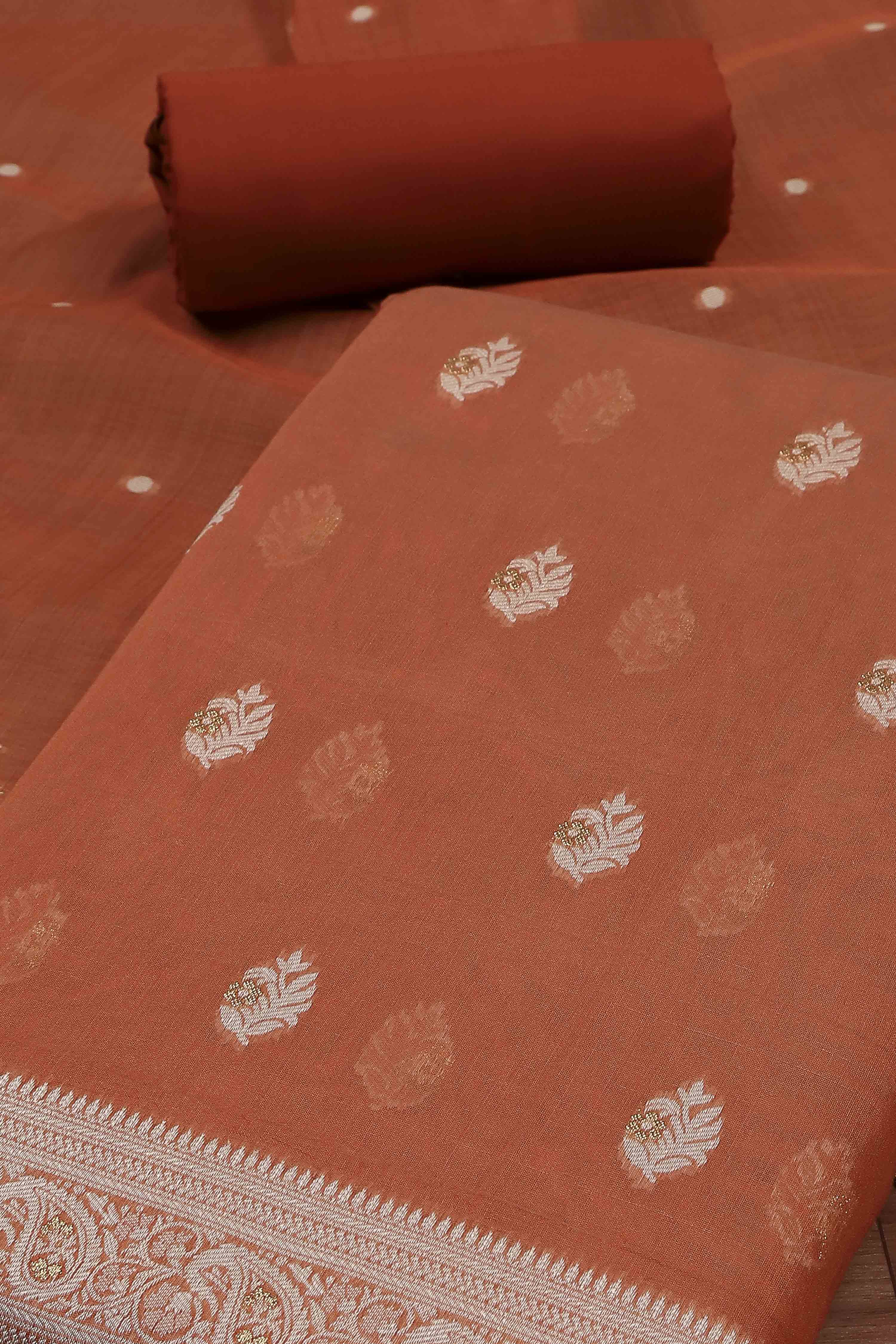 Pink Cotton Jamdani Unstitched Suit Set image number 1