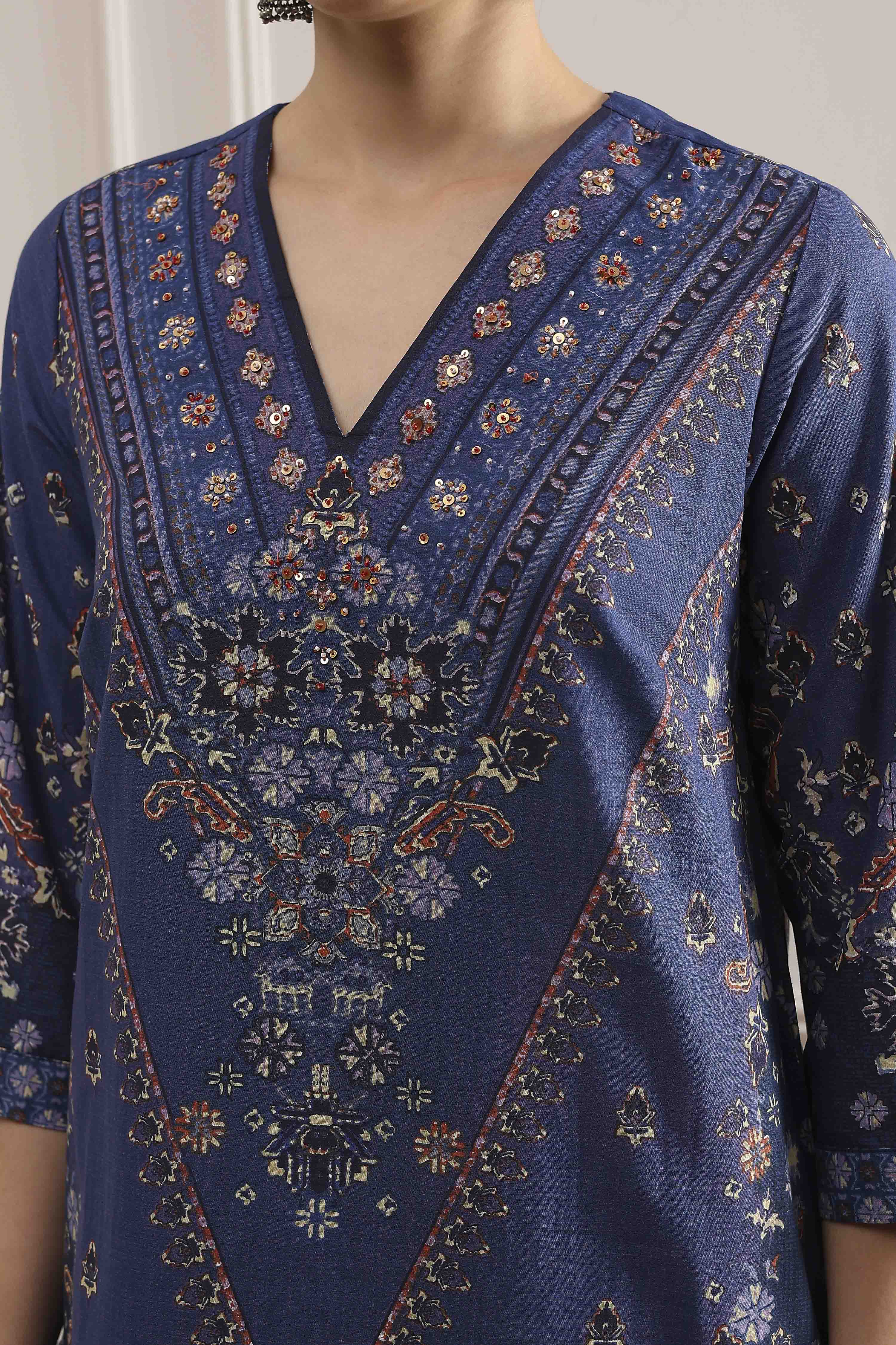 Red Cotton Printed Straight Suit Set image number 1