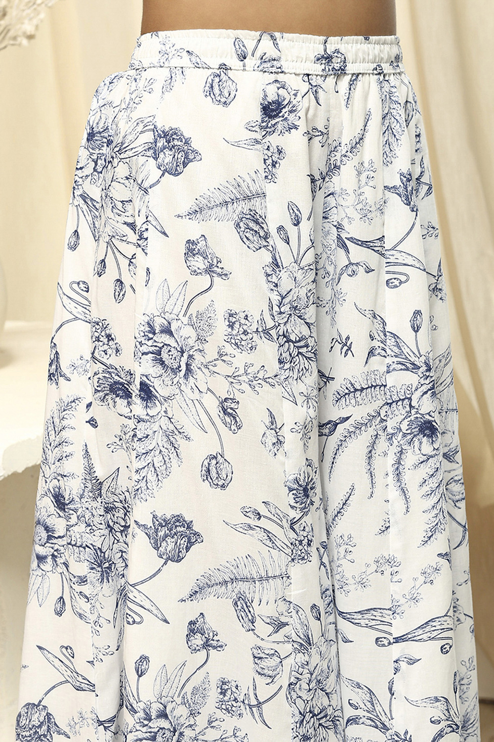 Off-White and Blue Cotton Flared Kurta Set image number 2
