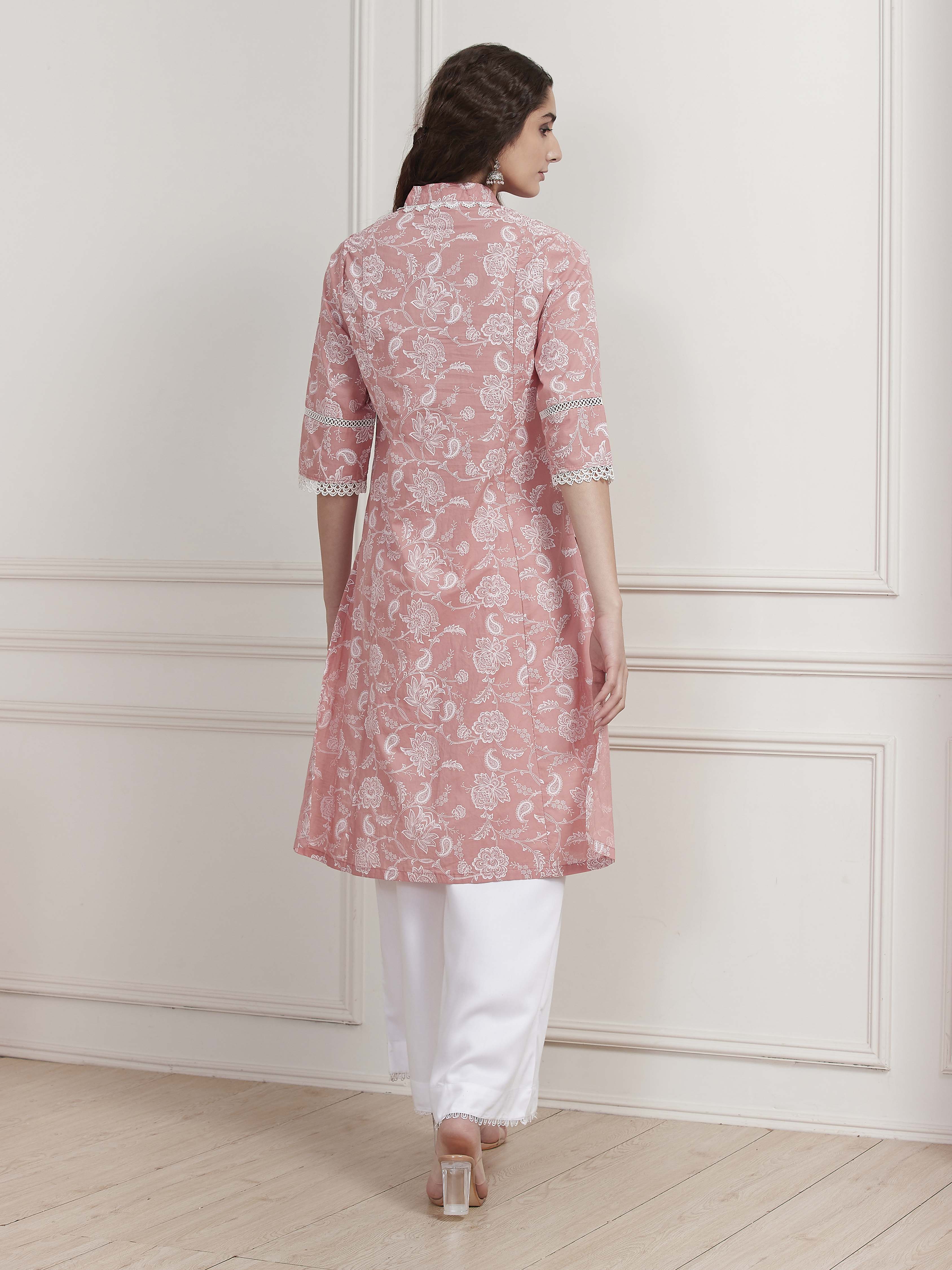 Blue Cotton Printed Straight Kurta image number 3
