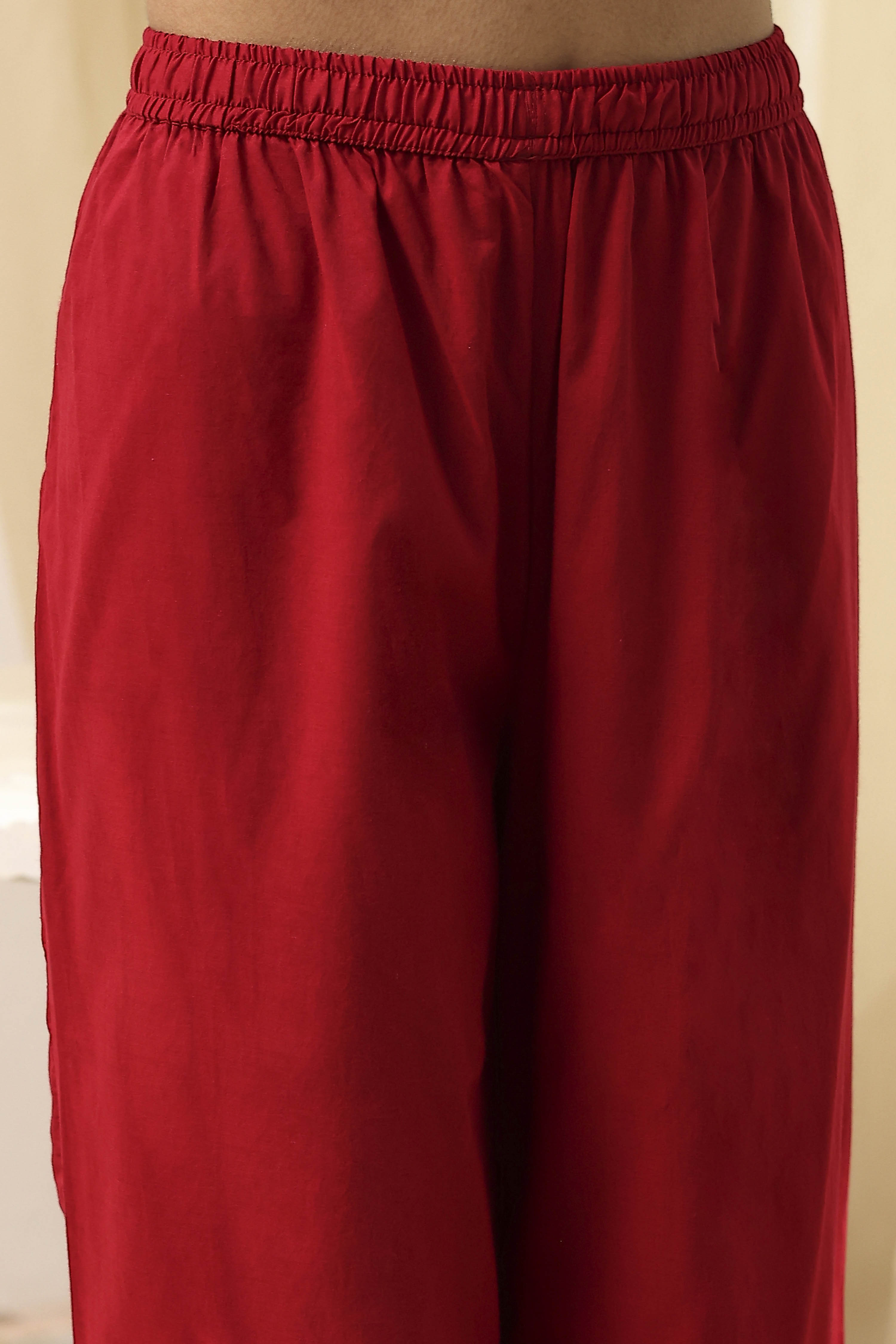 Red Cotton Foil Printed Kalidar Suit Set image number 2