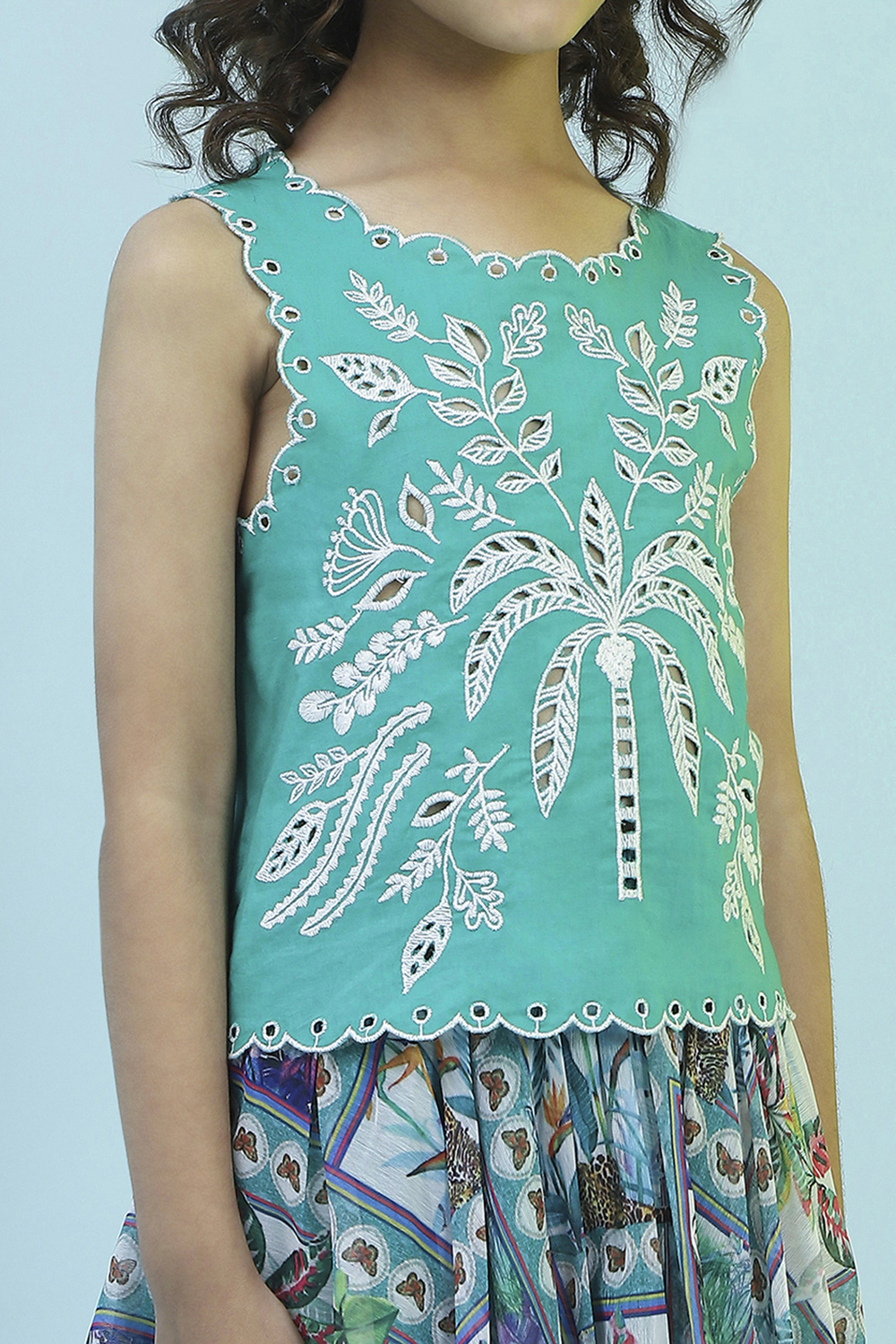 Green Cotton Top and Skirt image number 1