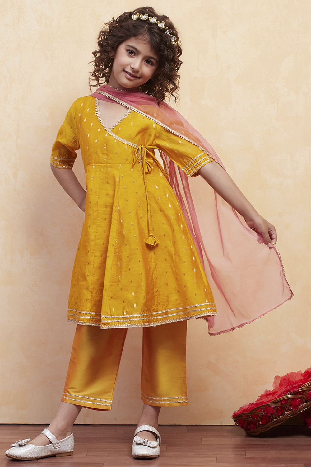 White Yarn Dyed Angrakha Anarkali Suit Set image number 6