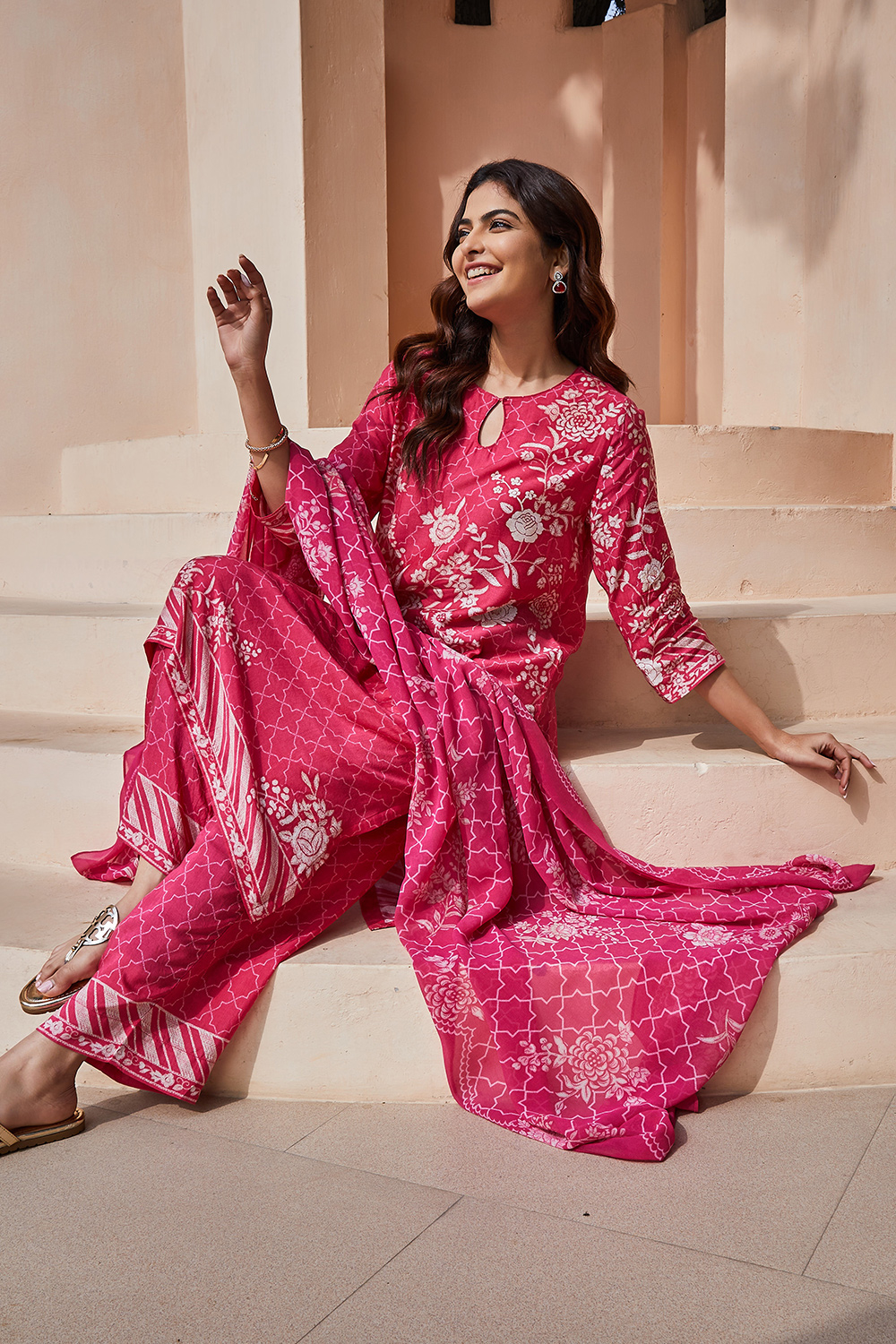 Indigo Rayon Straight Suit Set image number 7