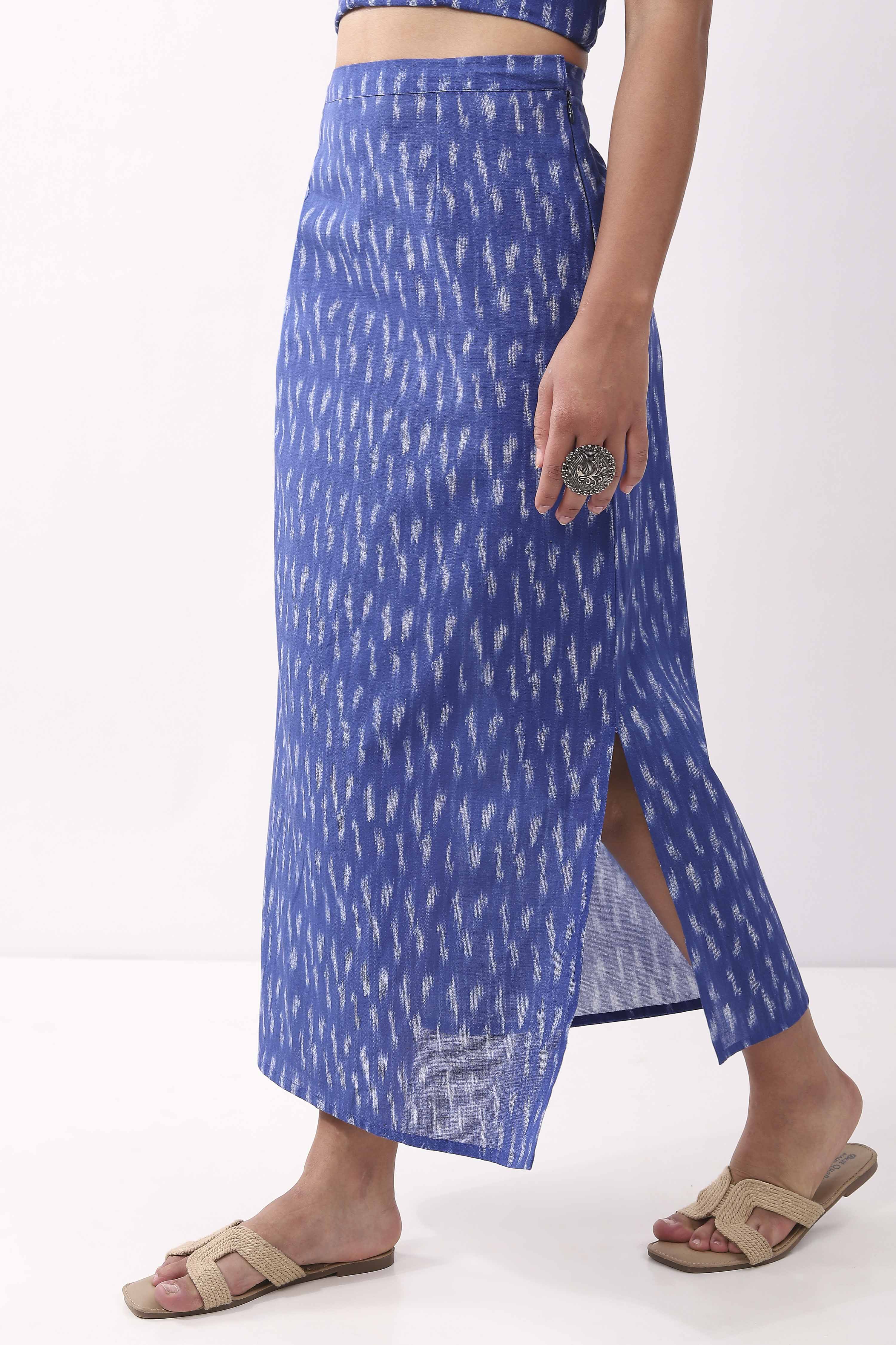 Royal Blue Cotton Abstrast Printed Maxi Skirt image number 2