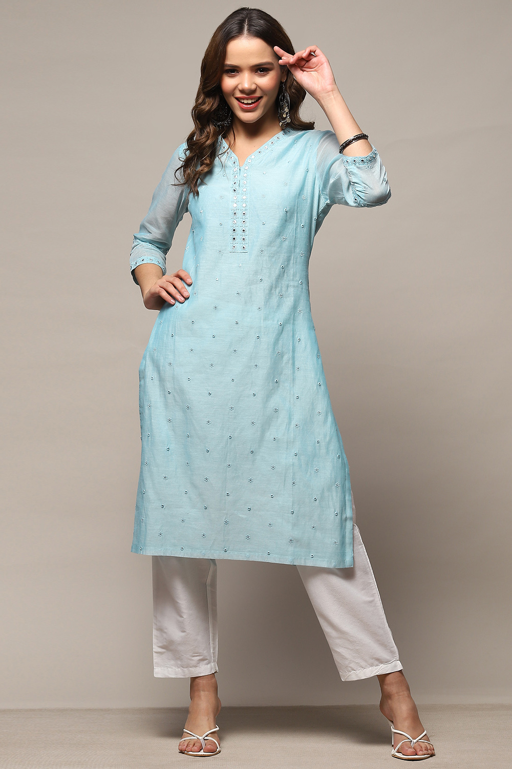 White Polyester Asymmetric Kurta image number 0