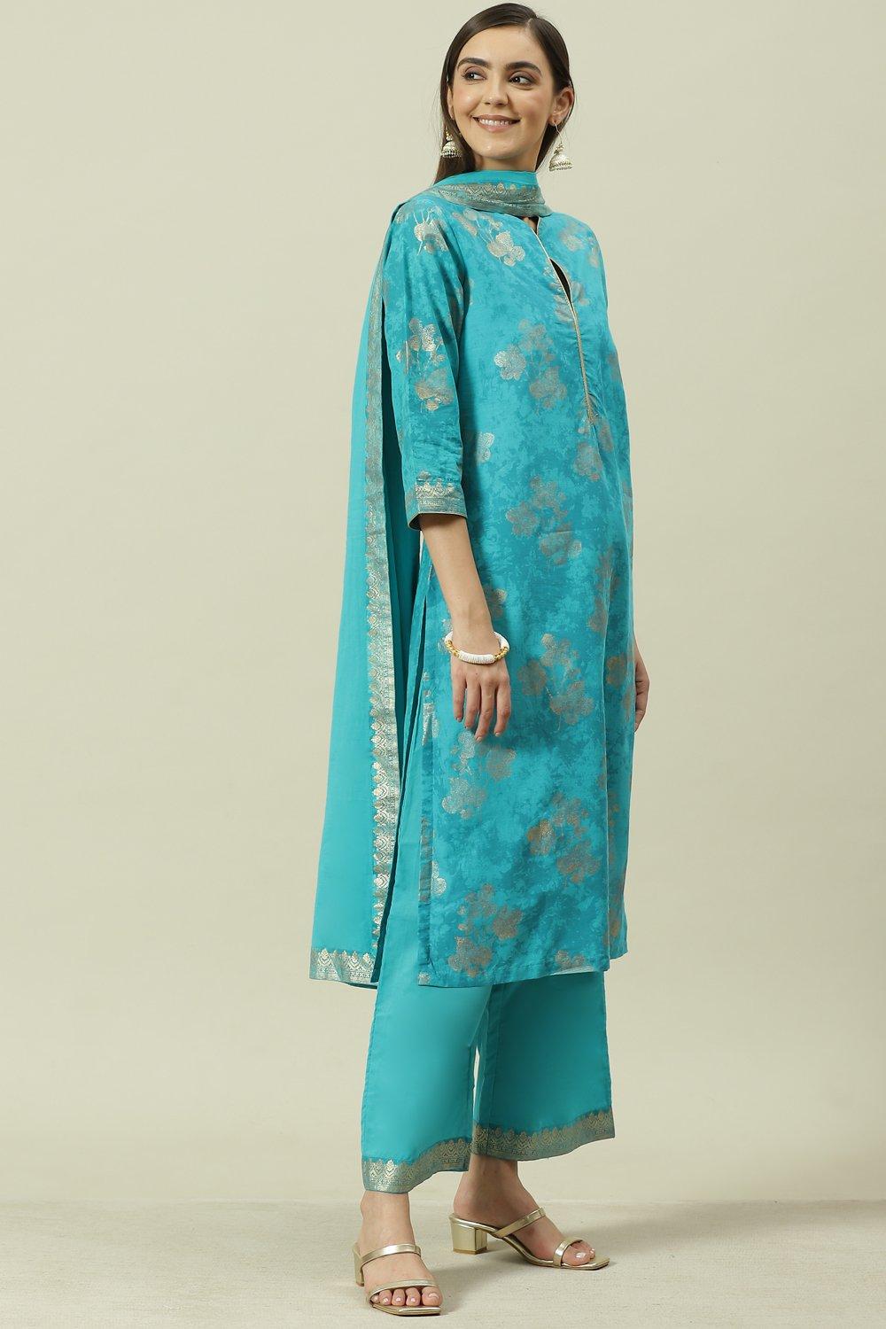 Mehndi Printed Cotton Straight Kurta Palazzo Suit Set image number 6
