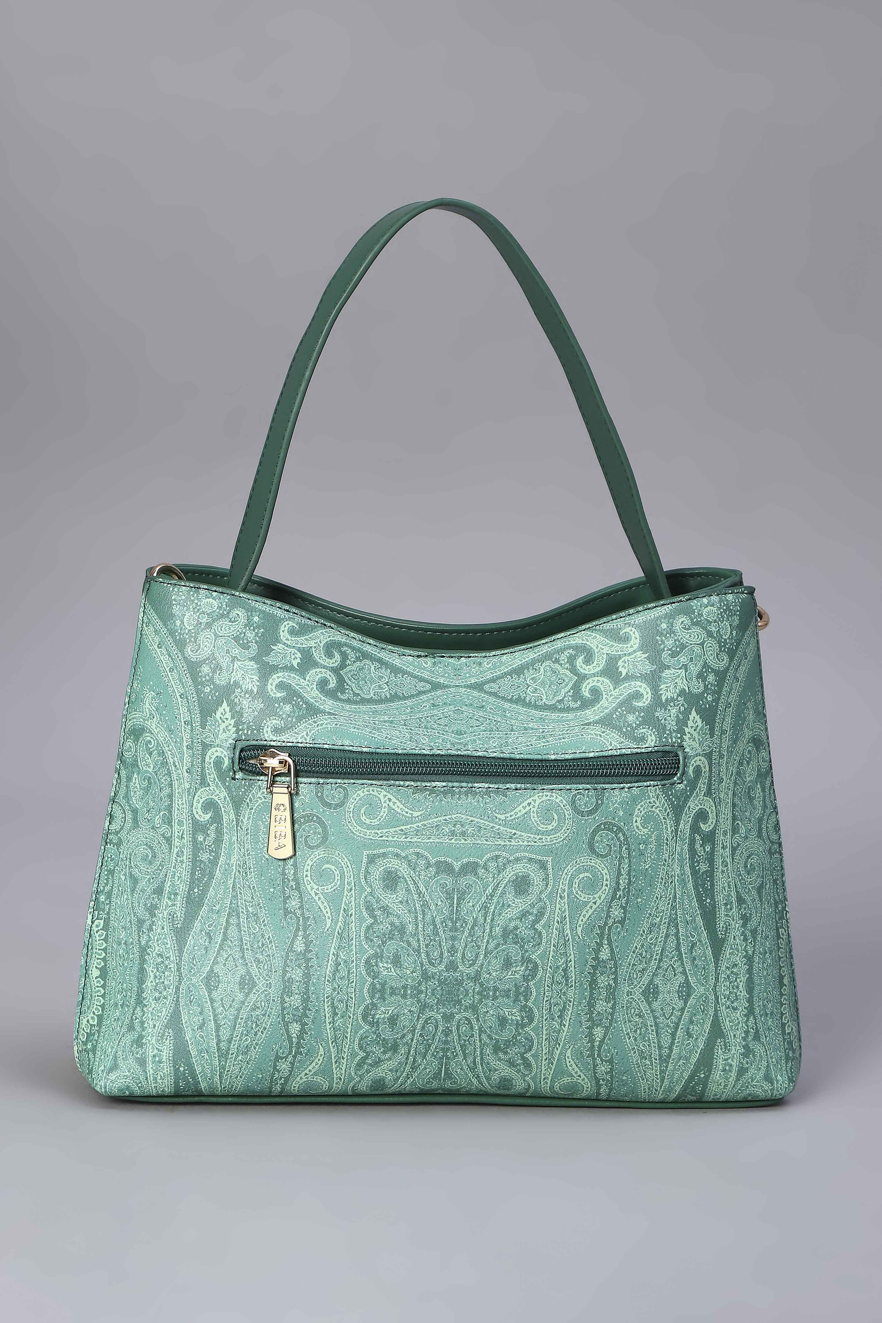 Green PU Paisley Structured Handheld Bag image number 2
