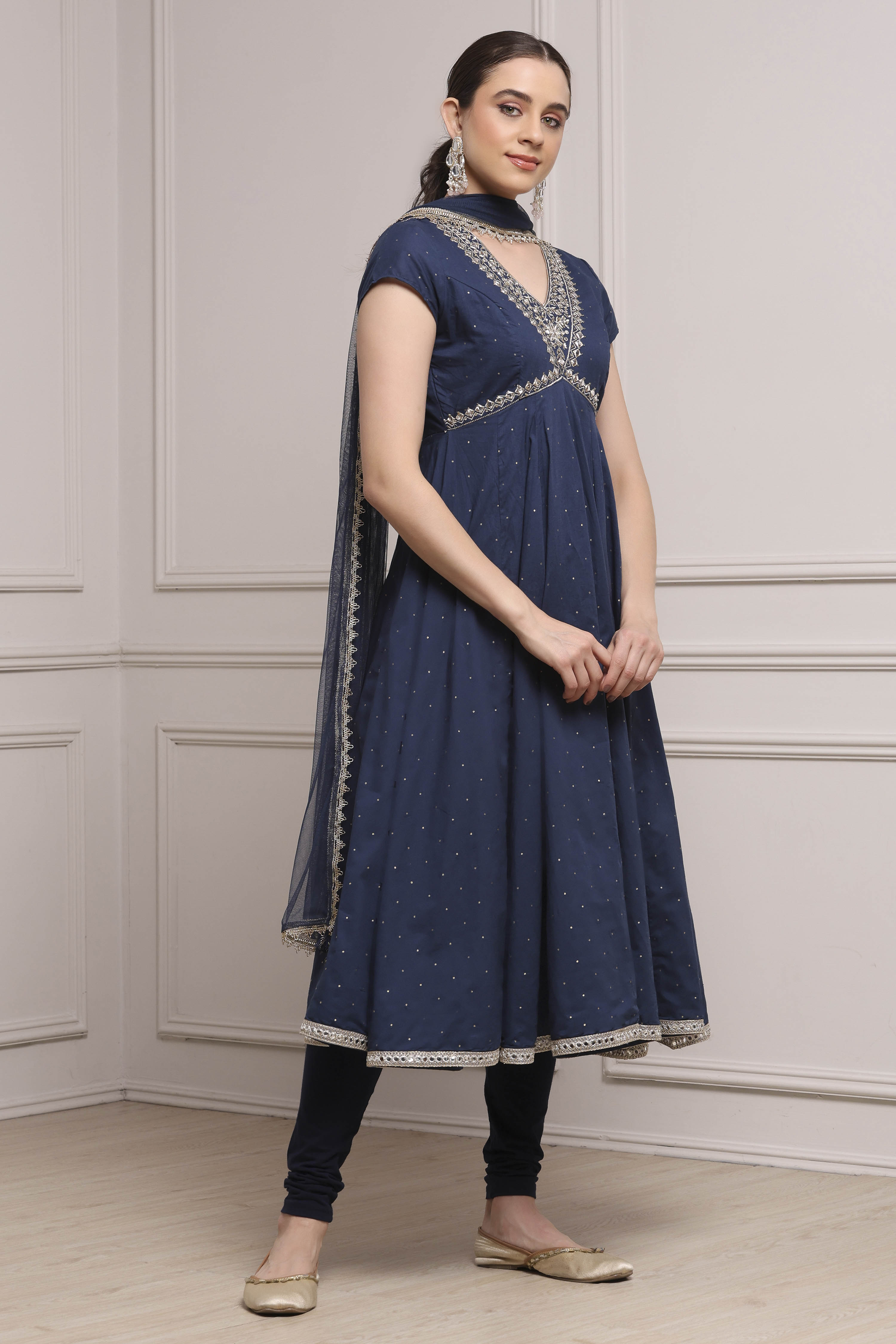 Blue Cotton Printed Lehenga Set image number 4