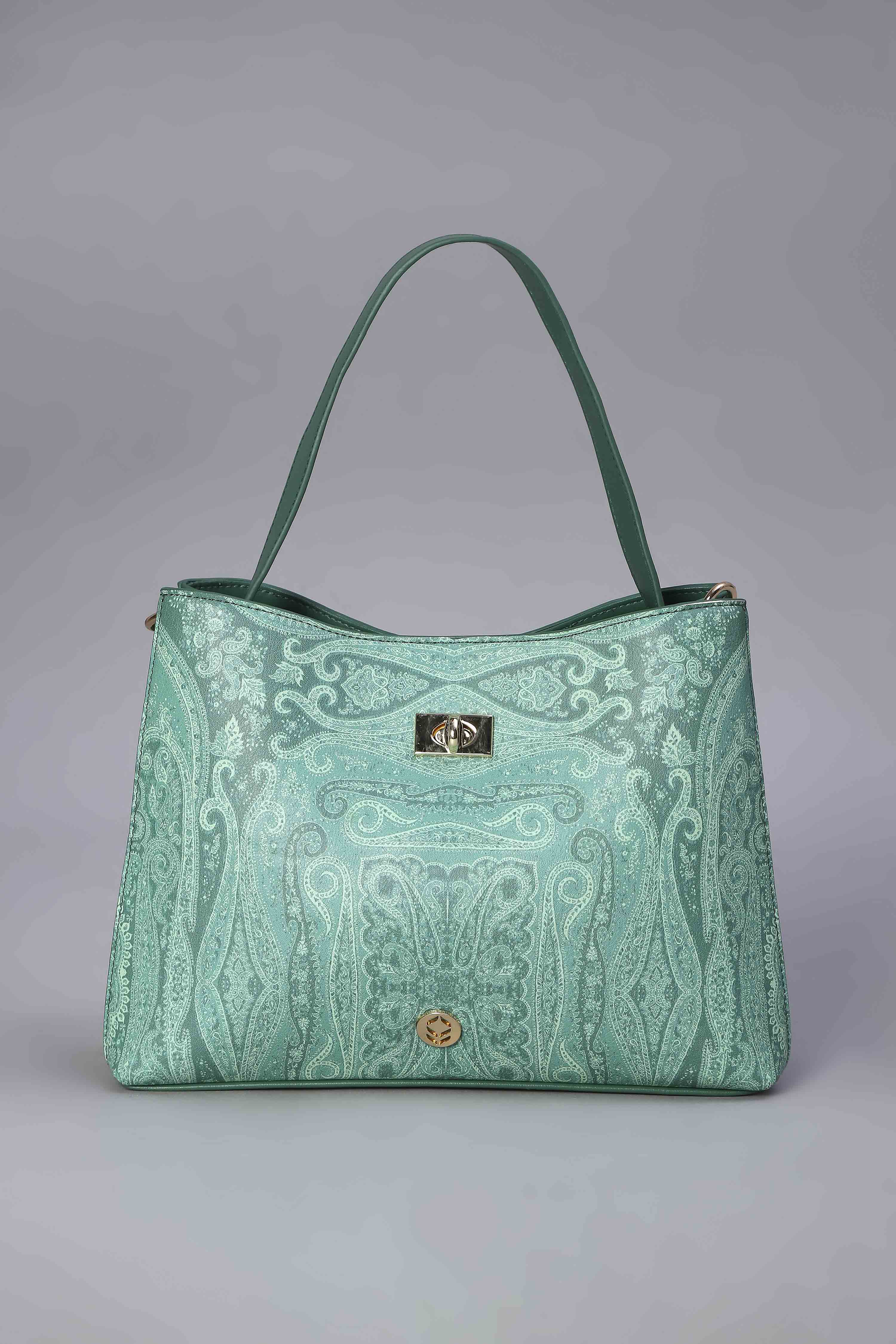 Green PU Paisley Structured Handheld Bag image number 1