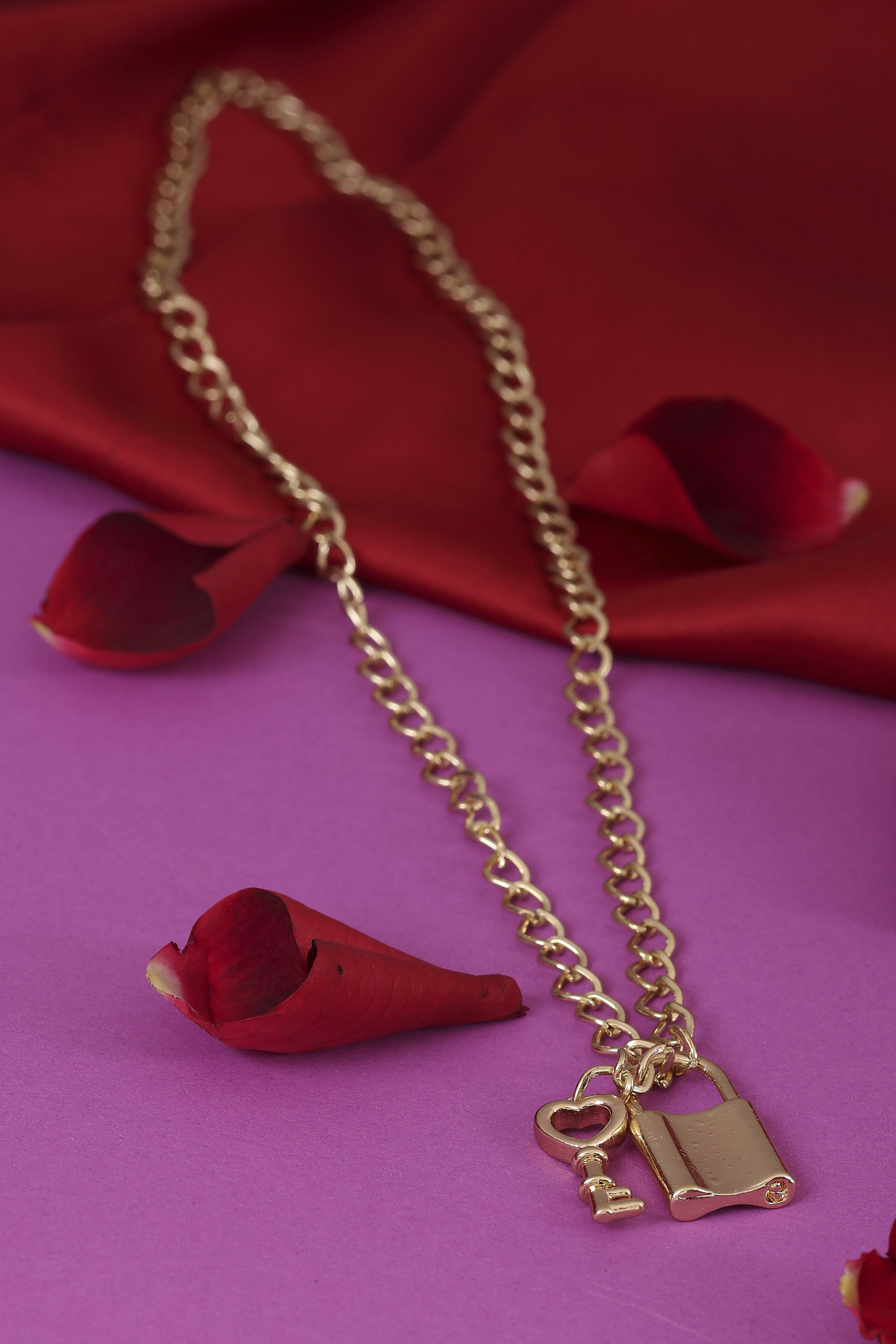 Gold Plated Brass Lock & Key Necklace image number 0