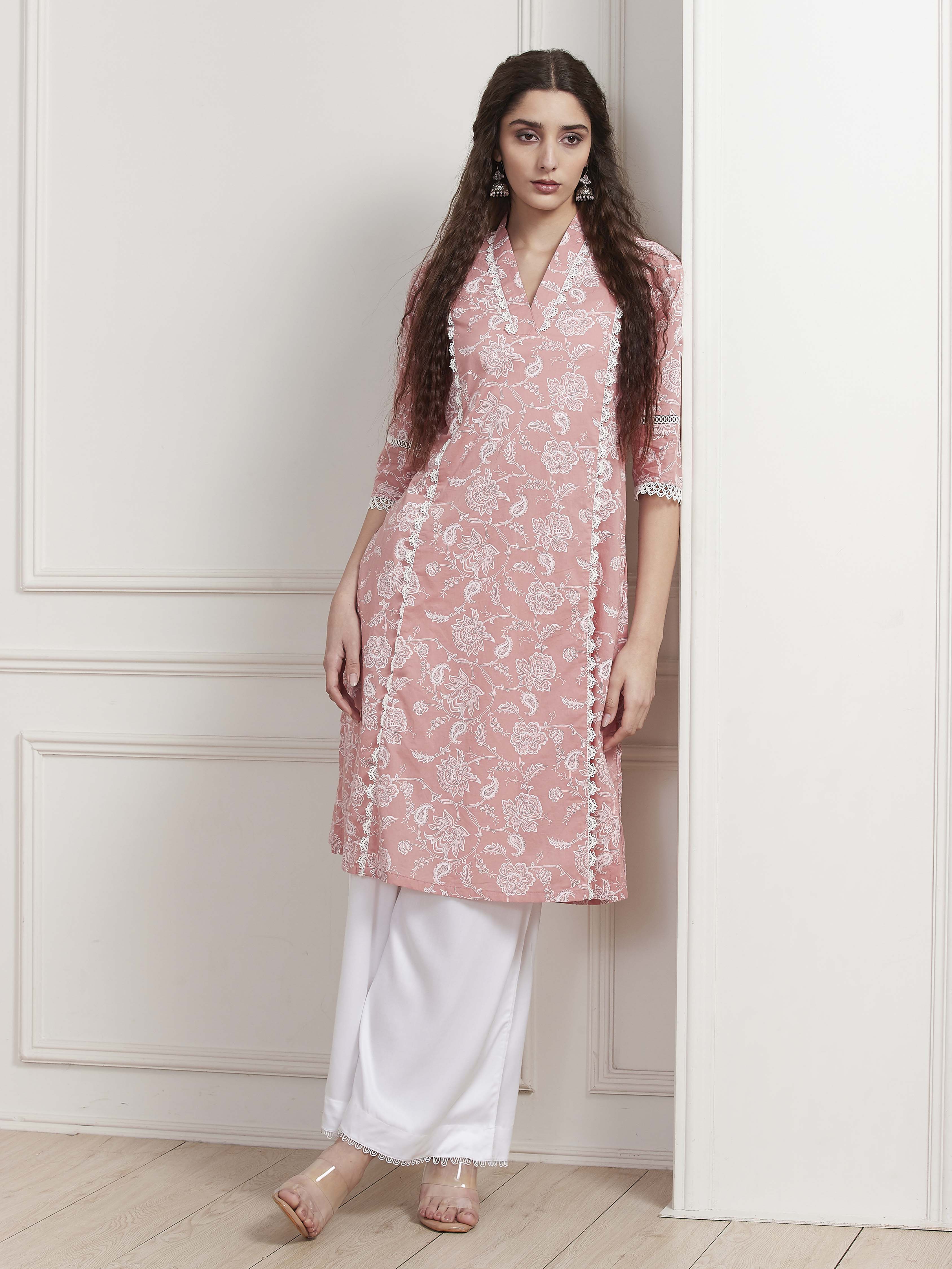Blue Cotton Printed Straight Kurta image number 0
