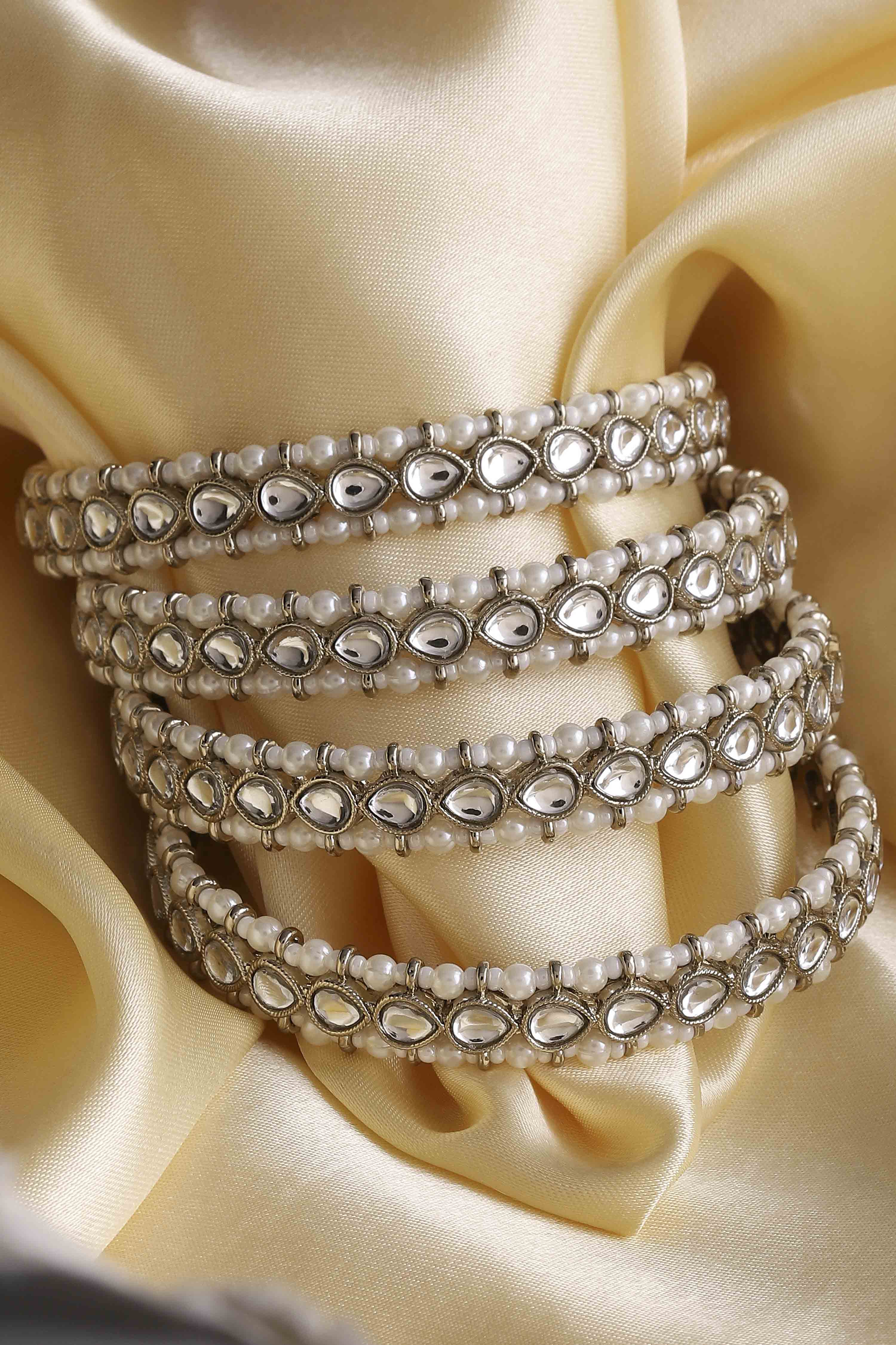 Gold Plated Alloy Pearl Studded Bangles image number 0