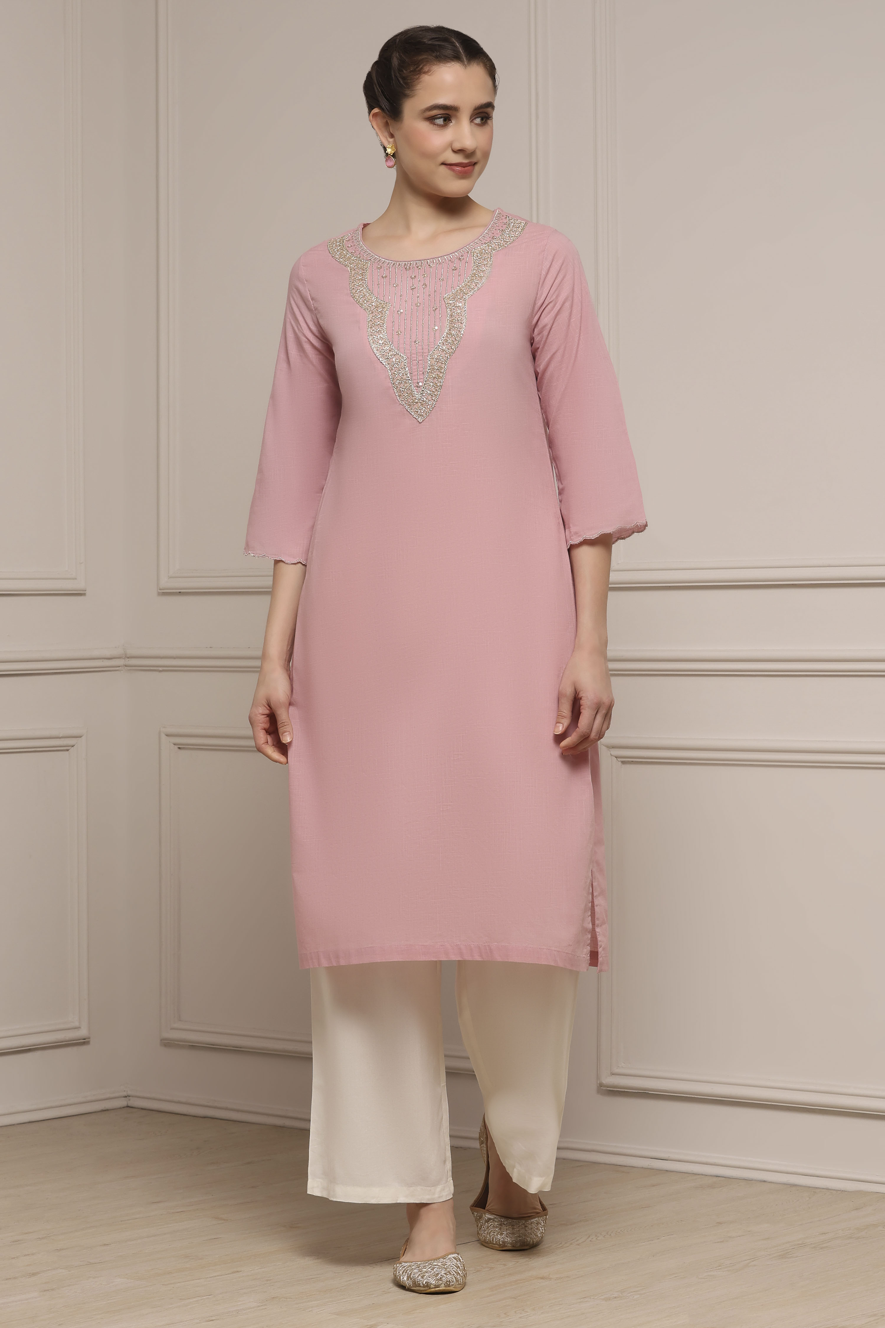 Blue Cotton Solid Straight Kurta image number 0