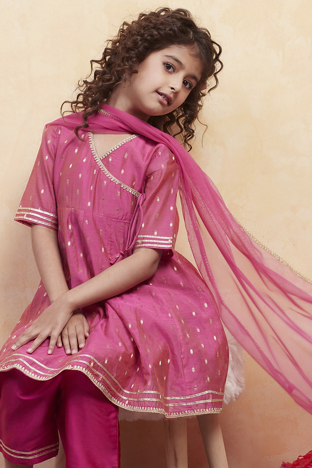 White Yarn Dyed Angrakha Anarkali Suit Set image number 7
