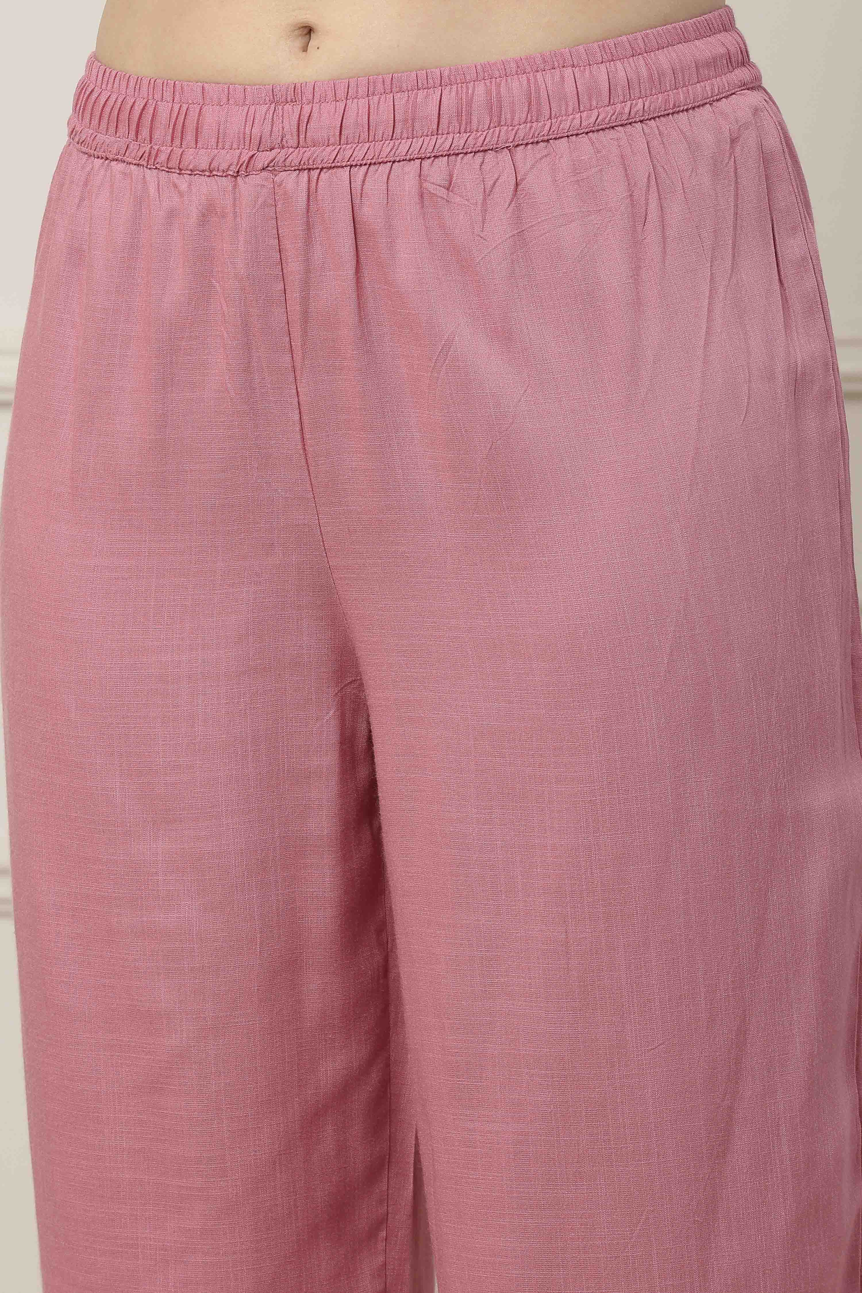 Pink Viscose Floral Embroidered Straight Suit Set image number 2