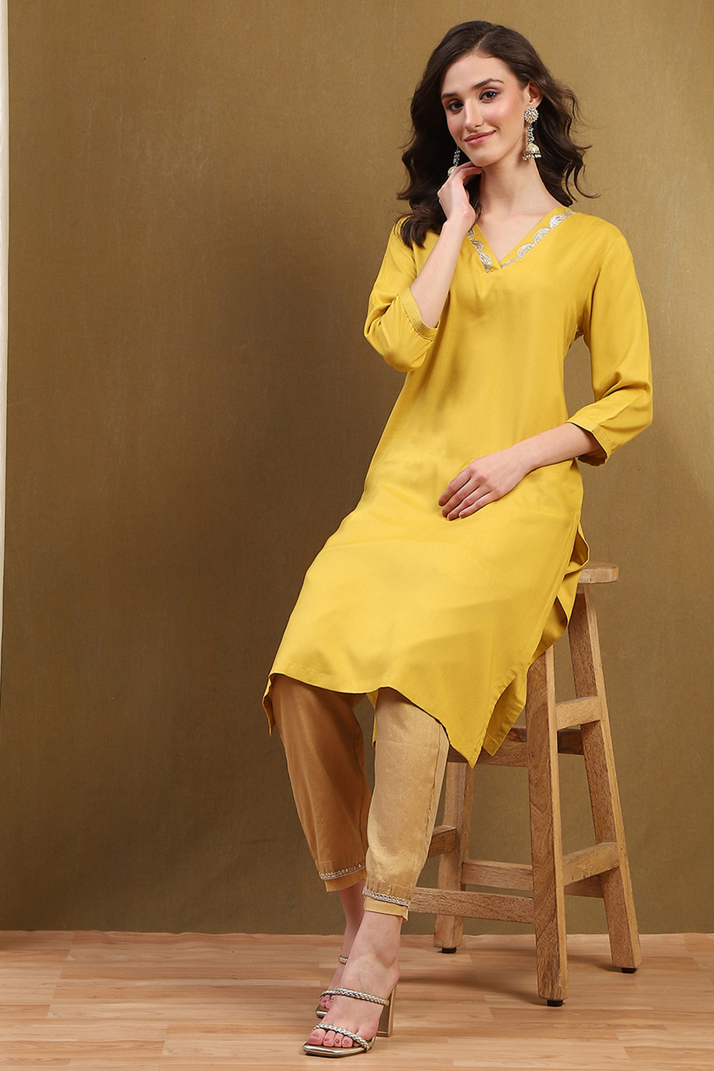 Electric Blue Solid Straight Kurta image number 0