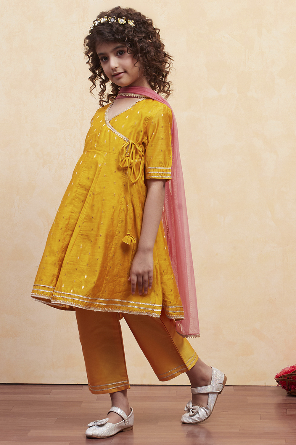 White Yarn Dyed Angrakha Anarkali Suit Set image number 3