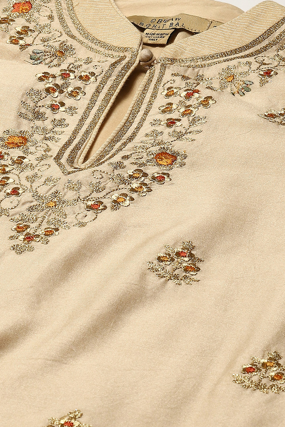 Beige Cotton Blend Straight Kurta Suit Set image number 1
