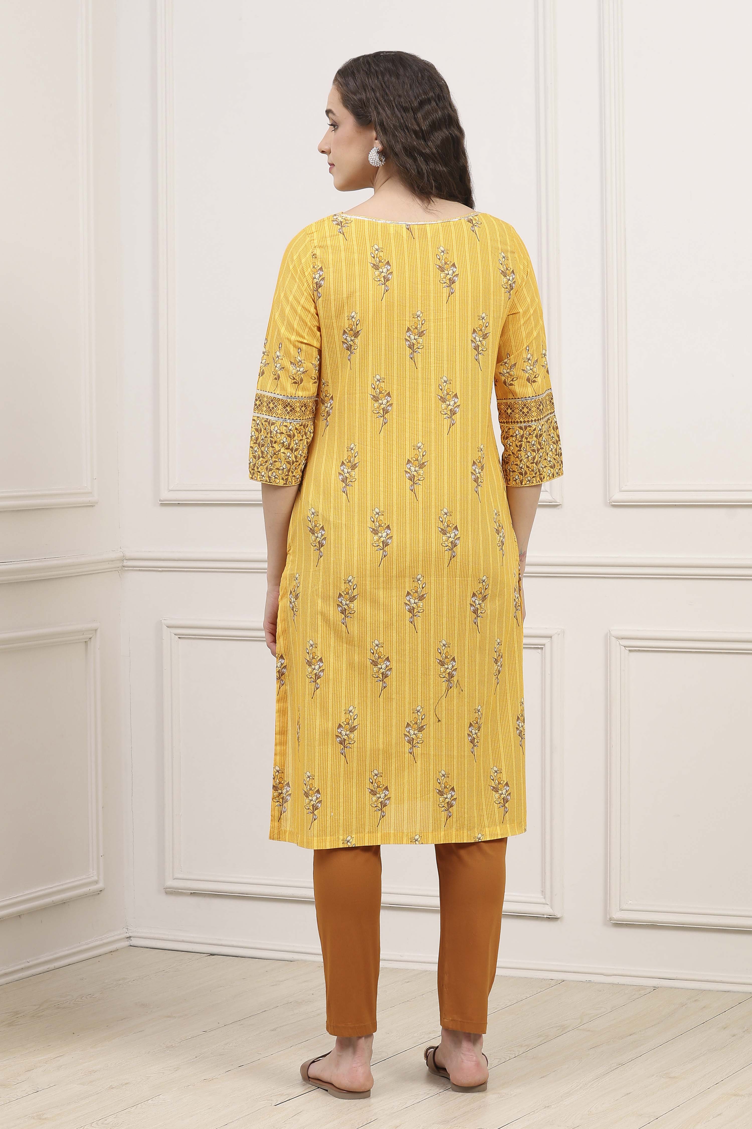Green Cotton Straight Printed Kurta image number 3
