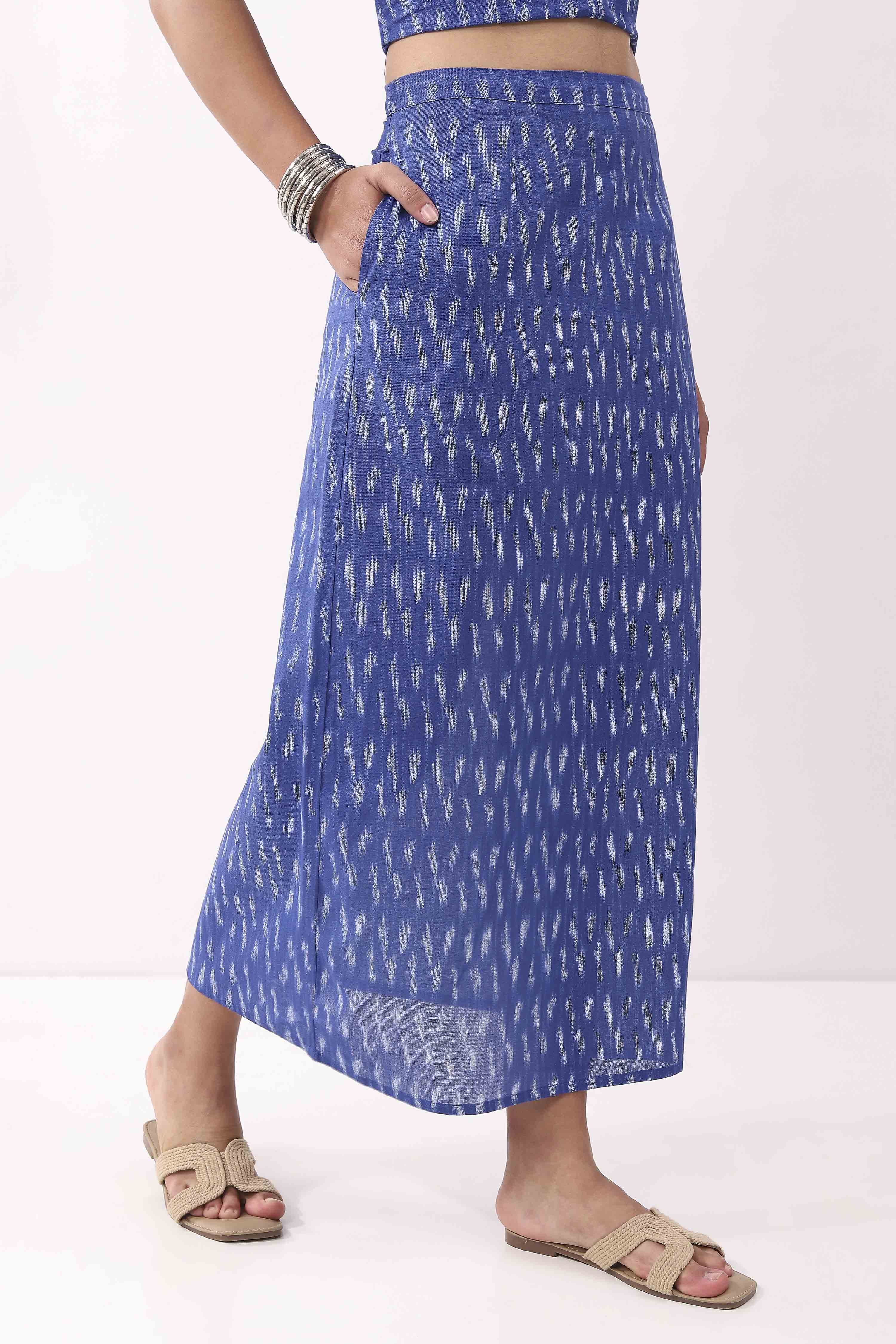 Royal Blue Cotton Abstrast Printed Maxi Skirt image number 3