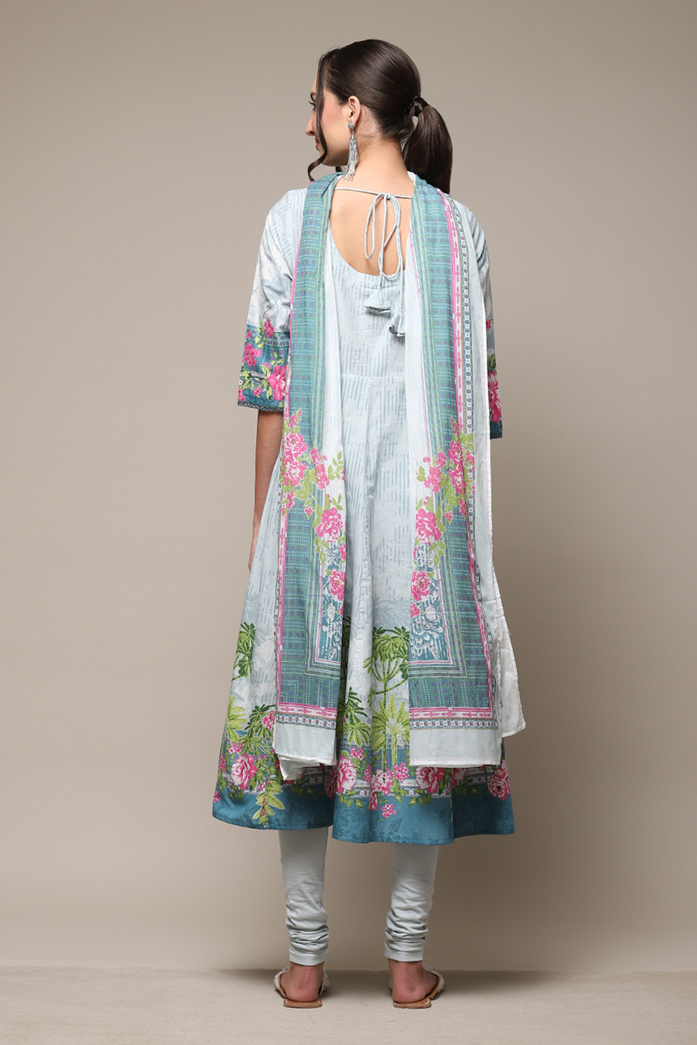 Powder Blue Cotton Anarkali Suit Set image number 4