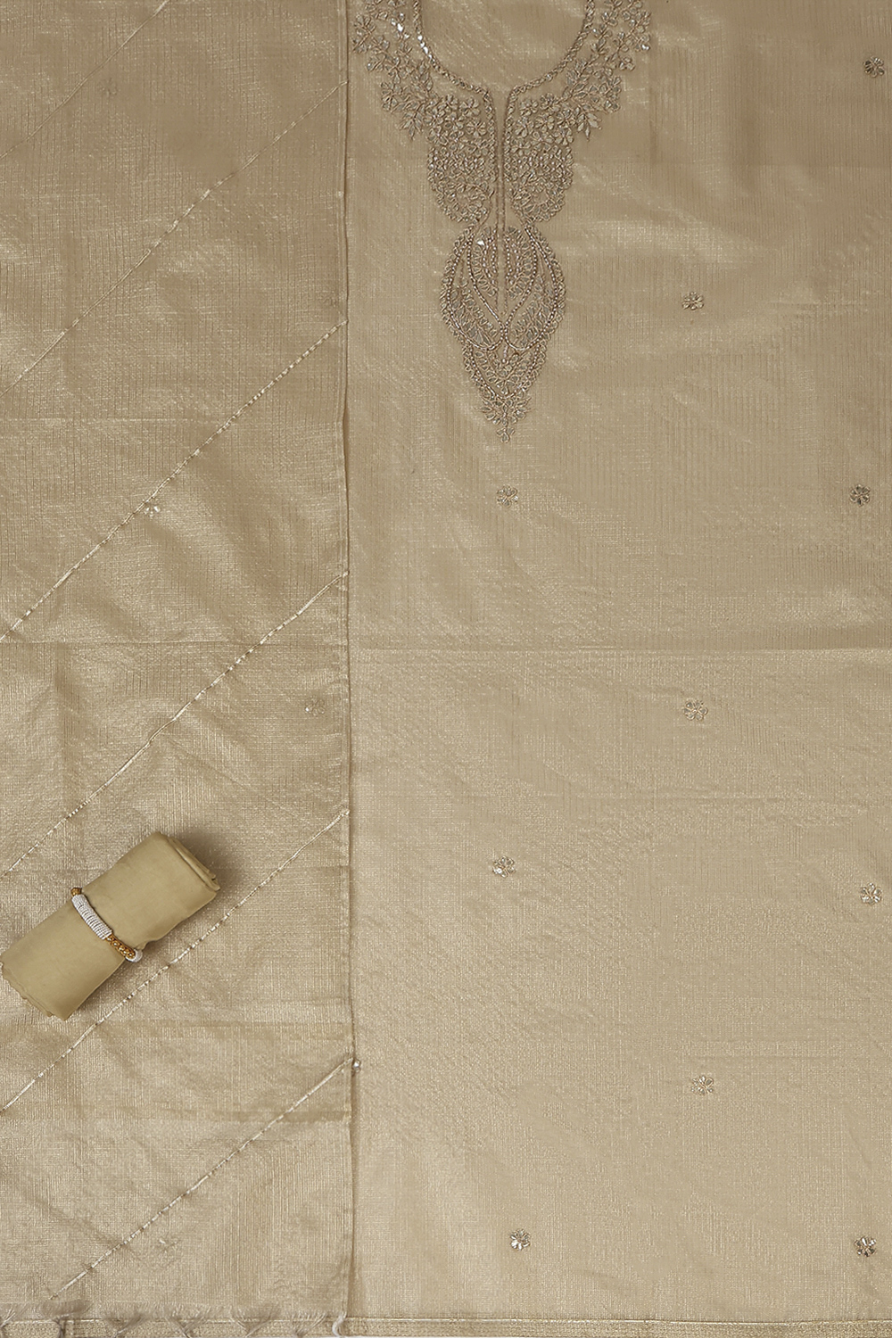 Peach-Toned Tissue Embroidered Unstitched Suit Set image number 1