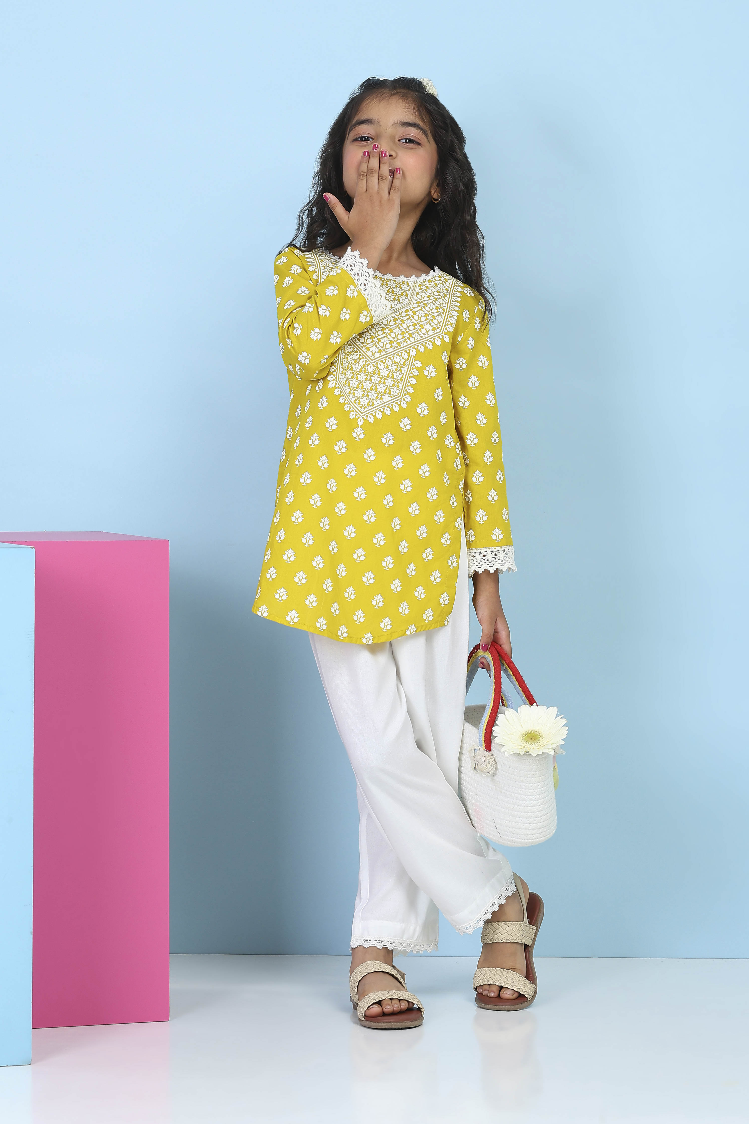 Yellow Cotton Ethnic Motif Printed Straight Suit Set image number 0