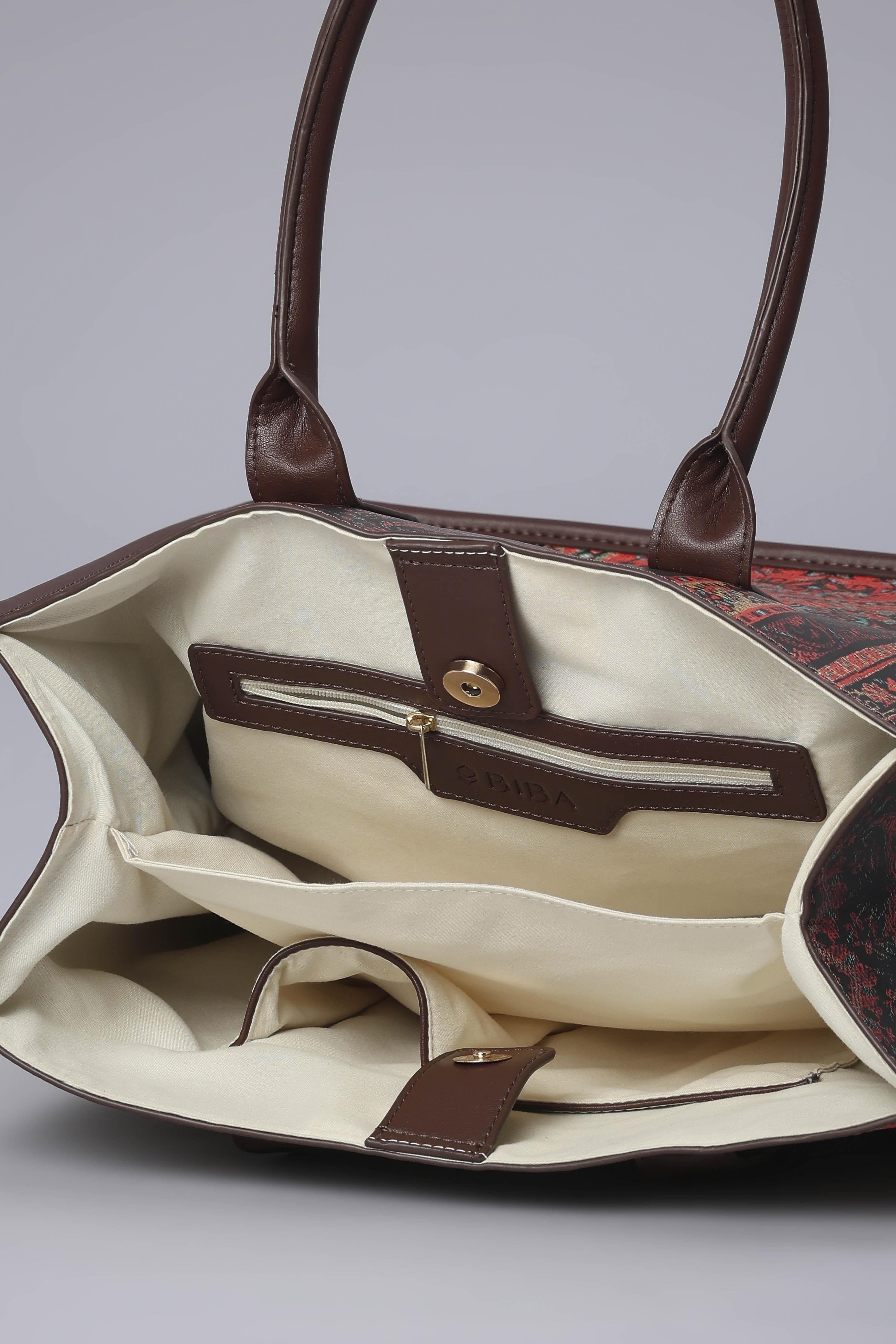 Brown PU Printed Structured Tote Bag image number 5