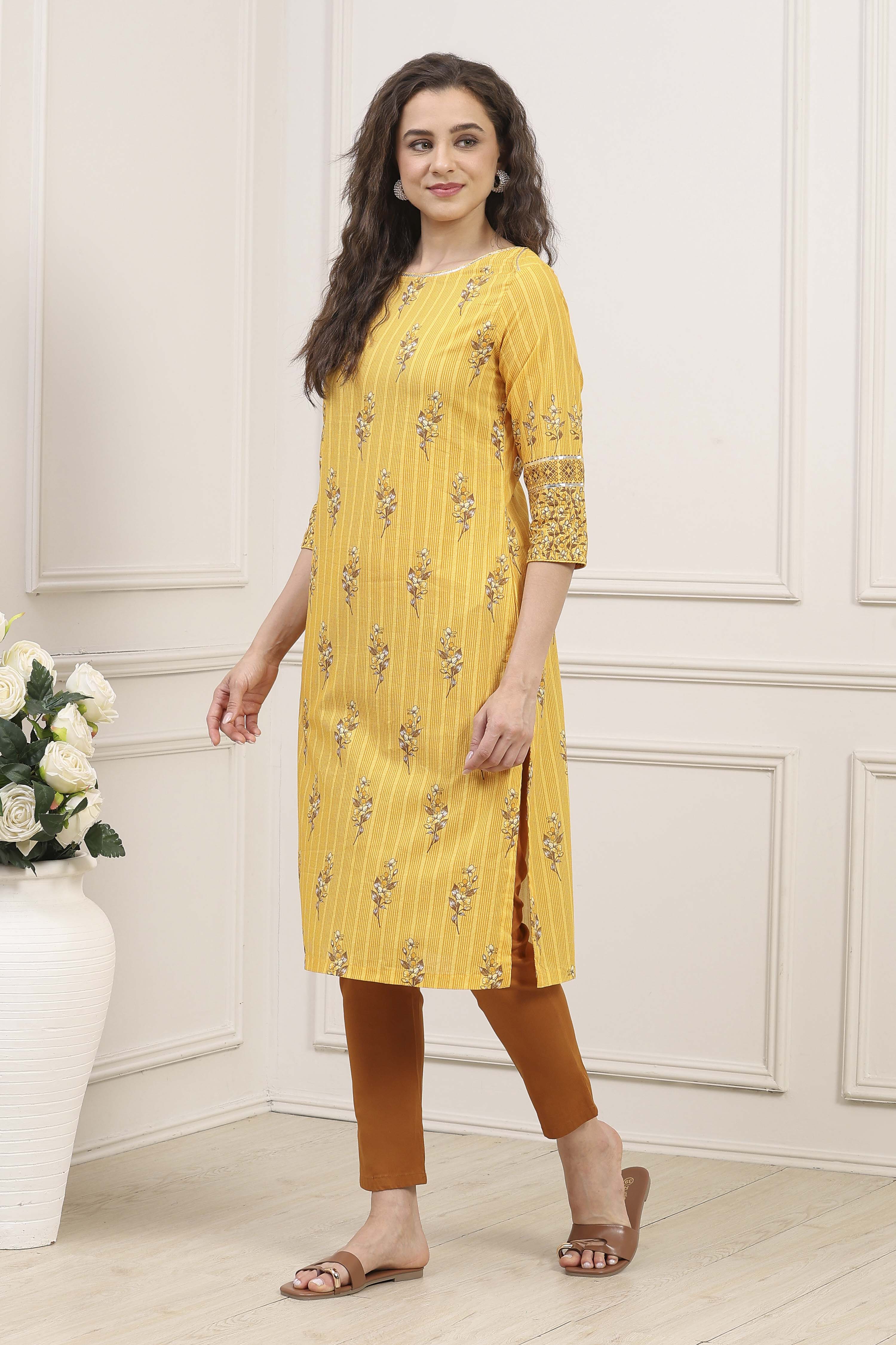 Green Cotton Straight Printed Kurta image number 2