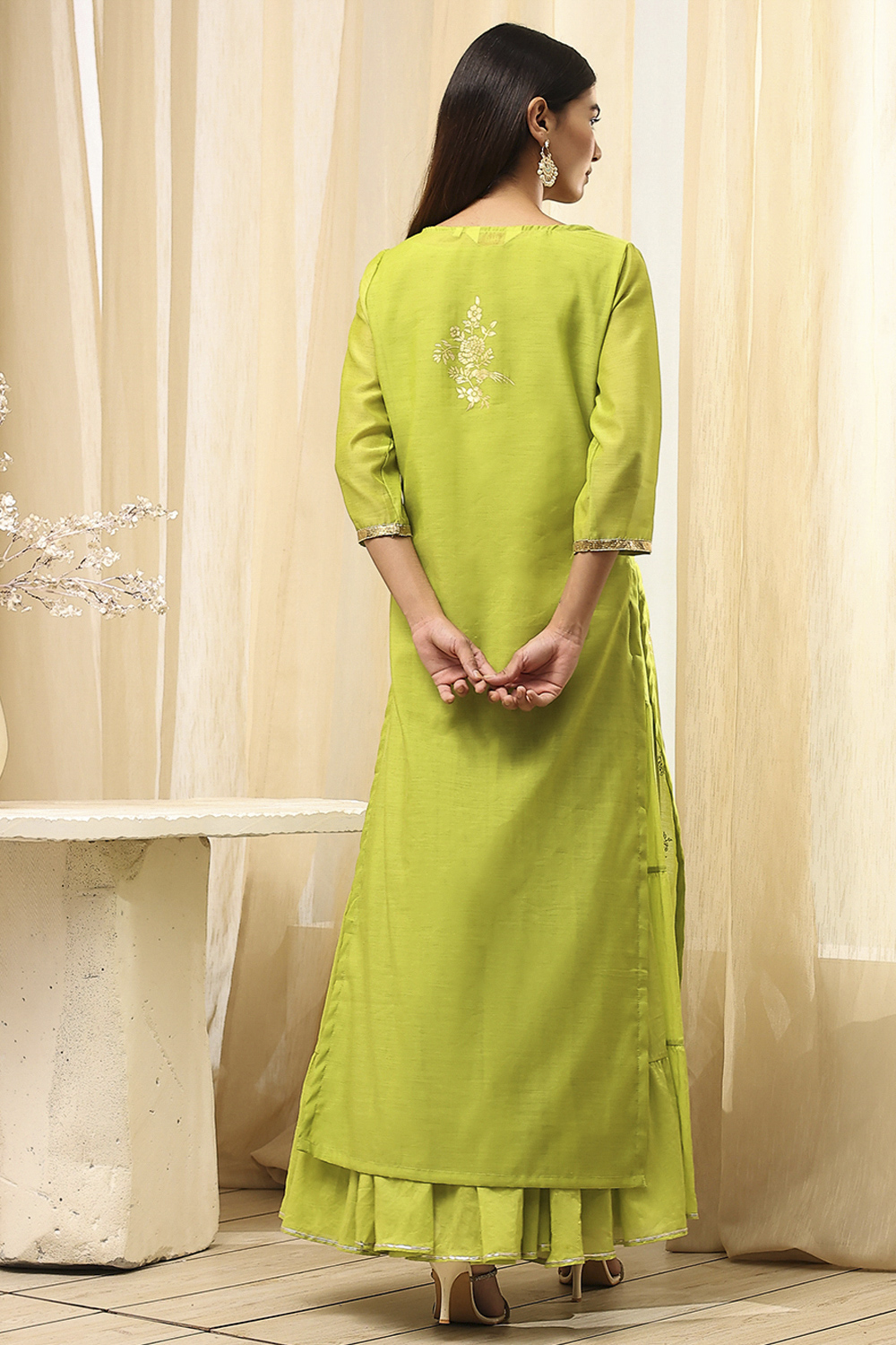 Black Poly Chanderi Layered Tiered Dress image number 5