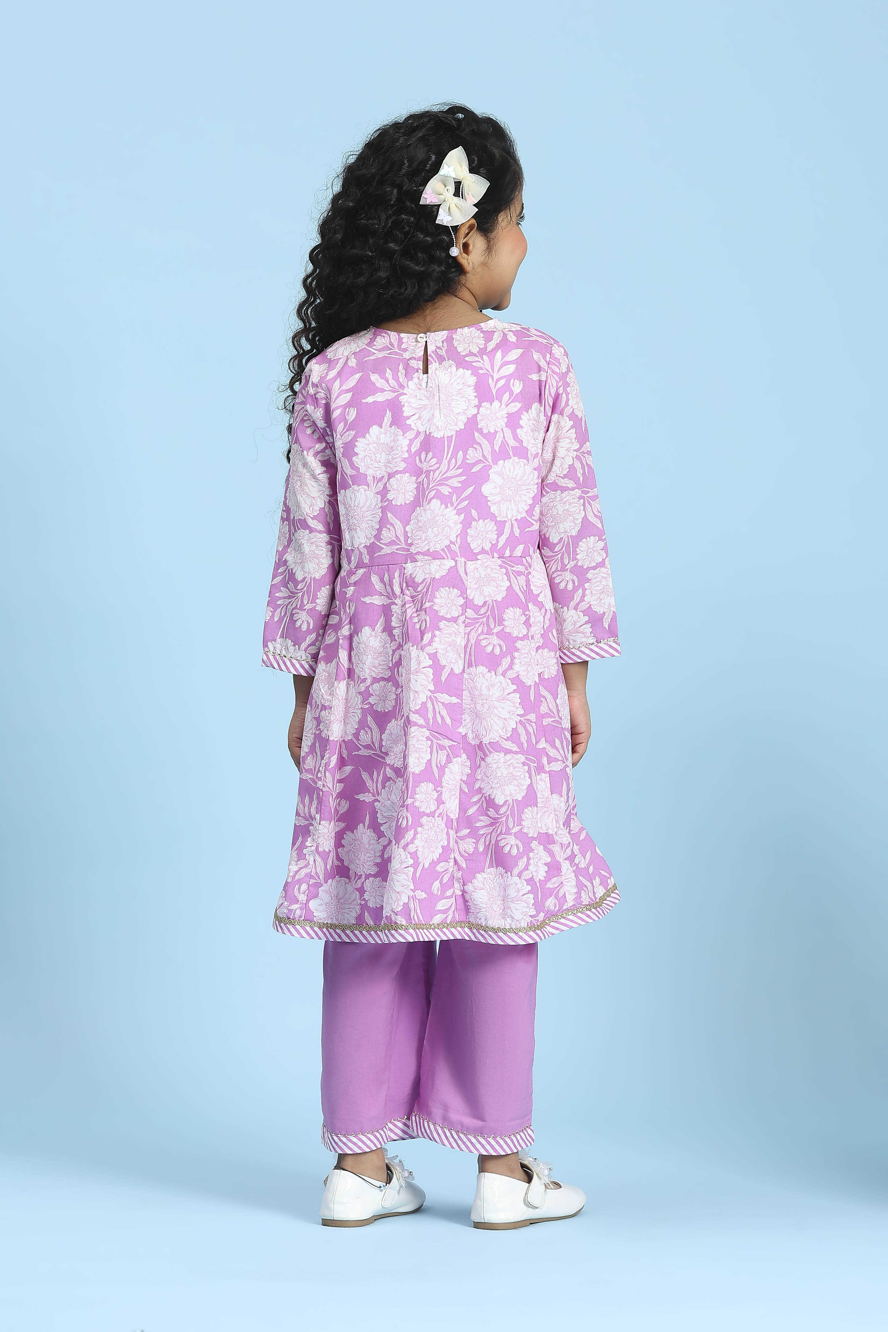 Purple Cotton Printed Kalidar Kurta Set image number 4