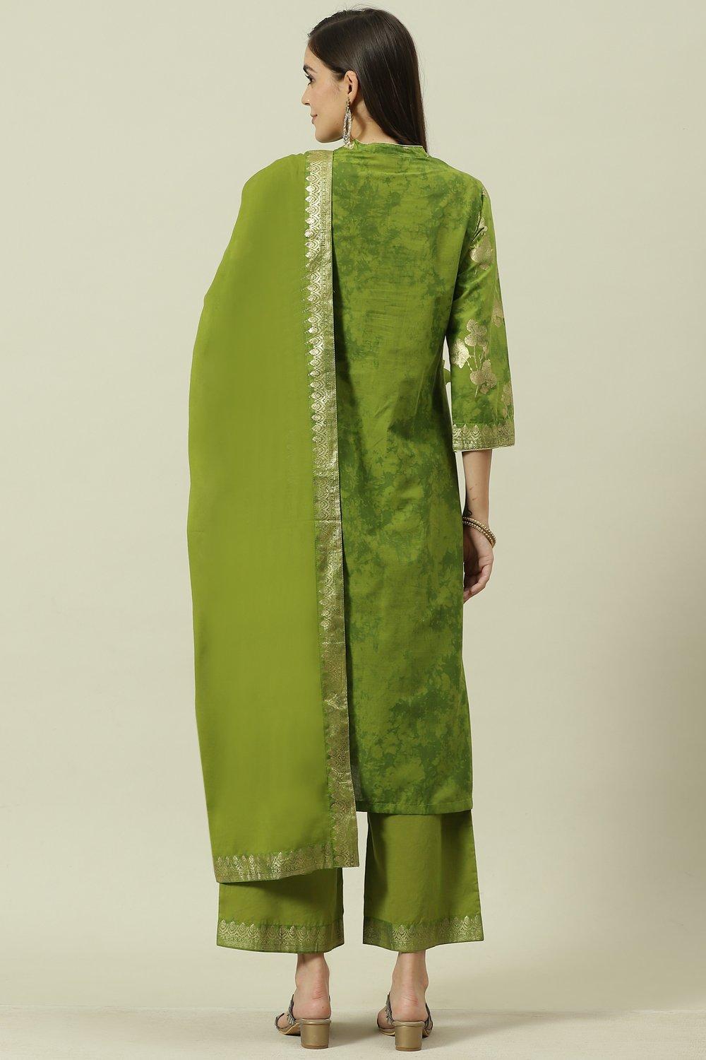 Mehndi Printed Cotton Straight Kurta Palazzo Suit Set image number 4