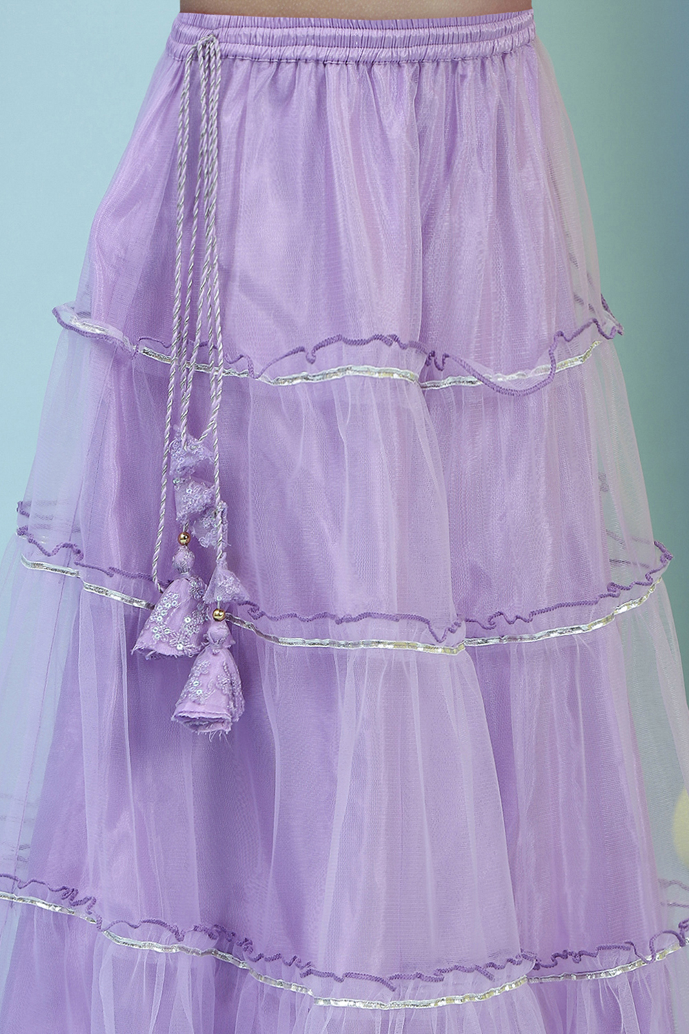 Lilac Embroidered Flared Lehenga Set image number 2