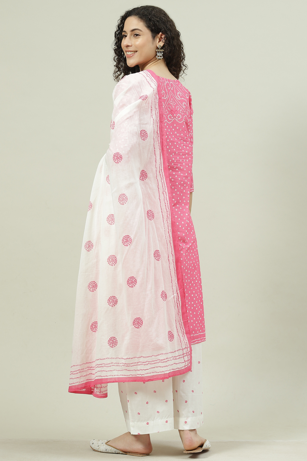 Aqua Blue and White Cotton Straight Suit Set image number 4