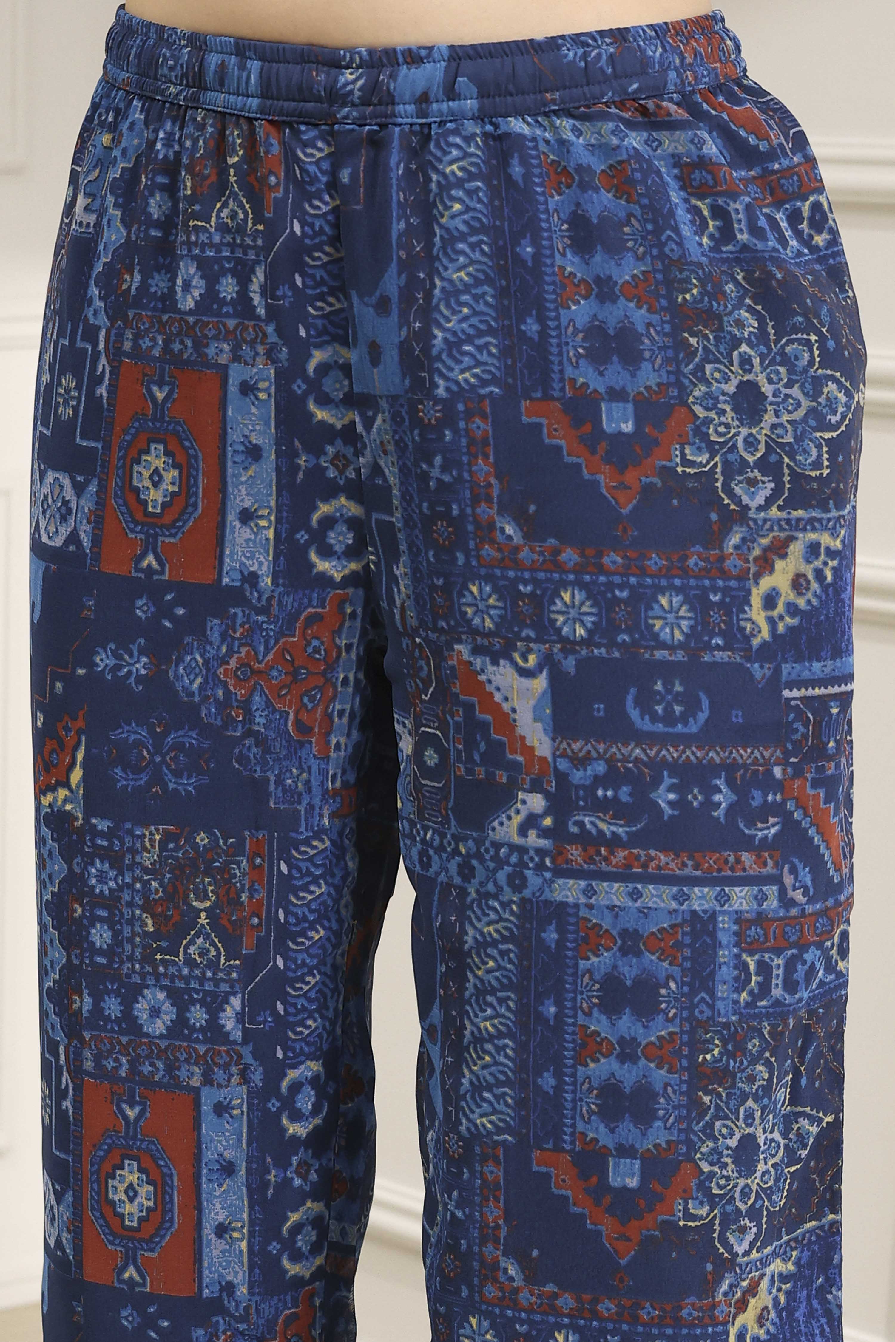 Blue Asymmetric Printed Co-ord Set image number 2