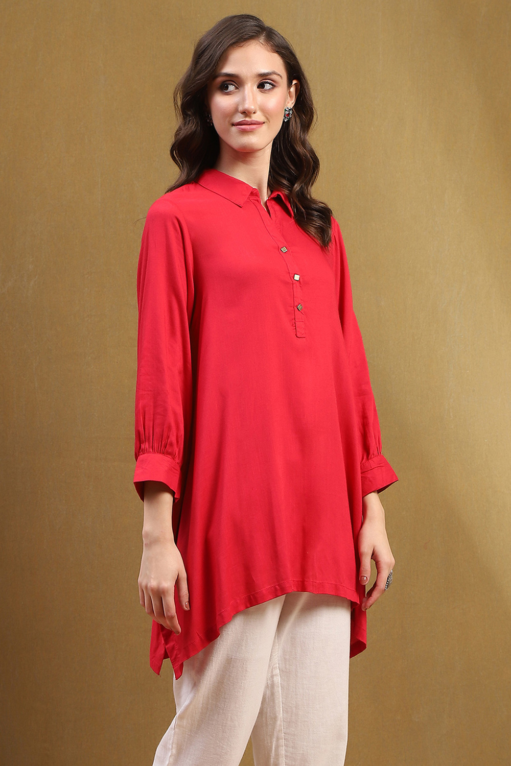 Mustard Yellow Solid Asymmetric Short Kurta image number 4
