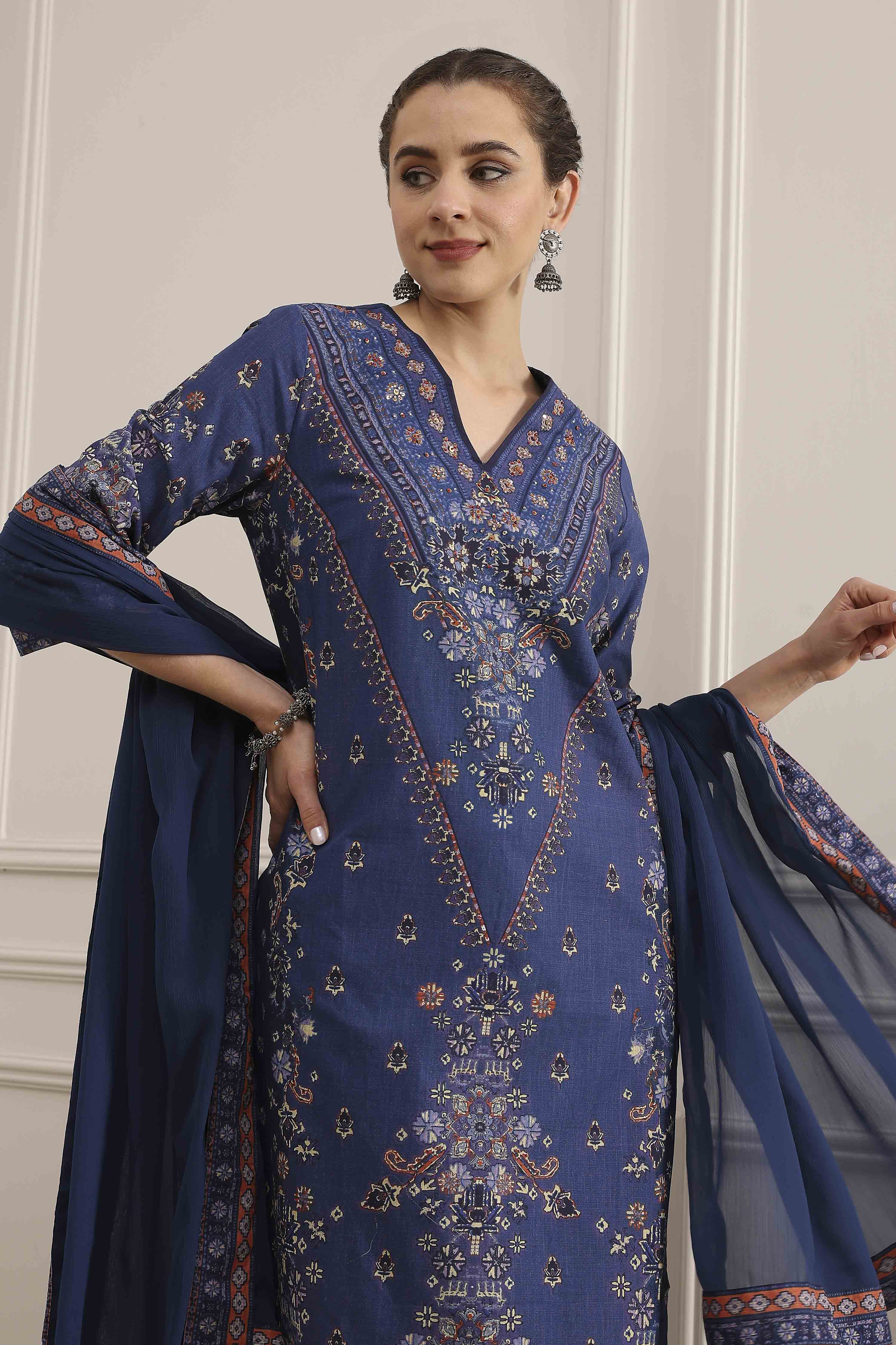 Red Cotton Printed Straight Suit Set image number 7