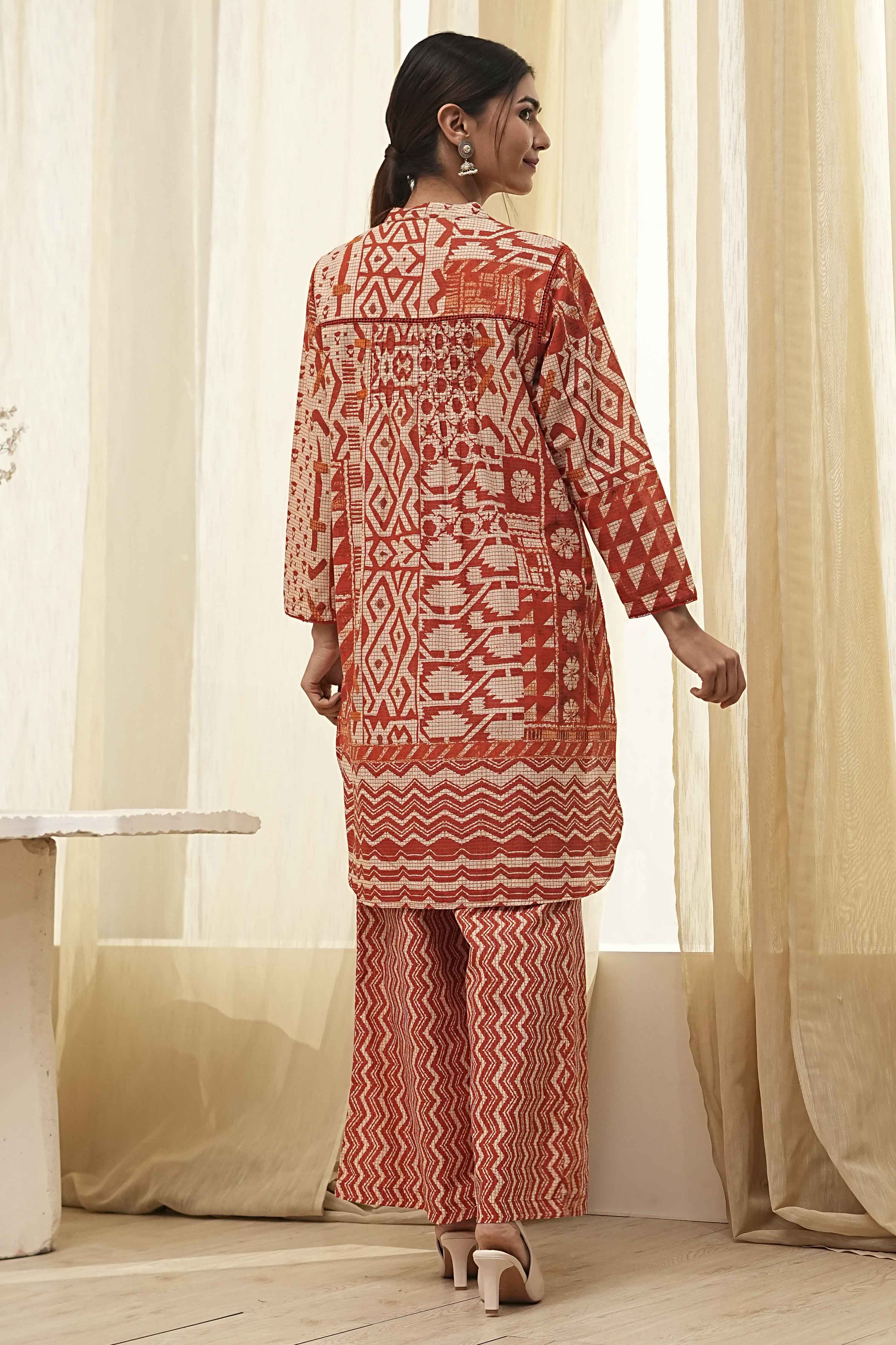 Rust Pure Cotton Printed Kurta Set image number 4